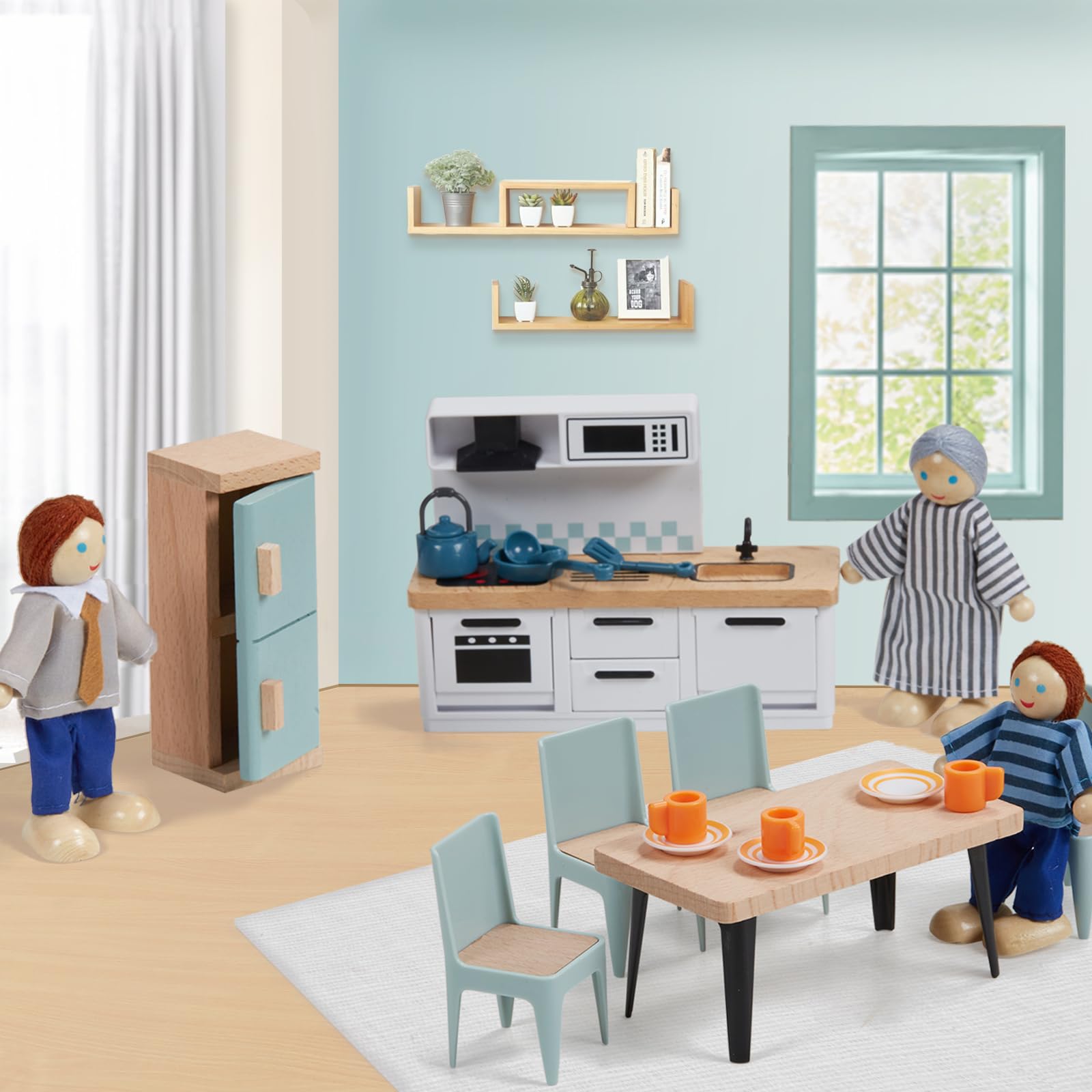 Foto 4 pulgar | Juego De Muebles De Madera Para Casa De Muñecas Con Forma De Frijol Gigante Con 4 Muñecas Familiares - Venta Intern