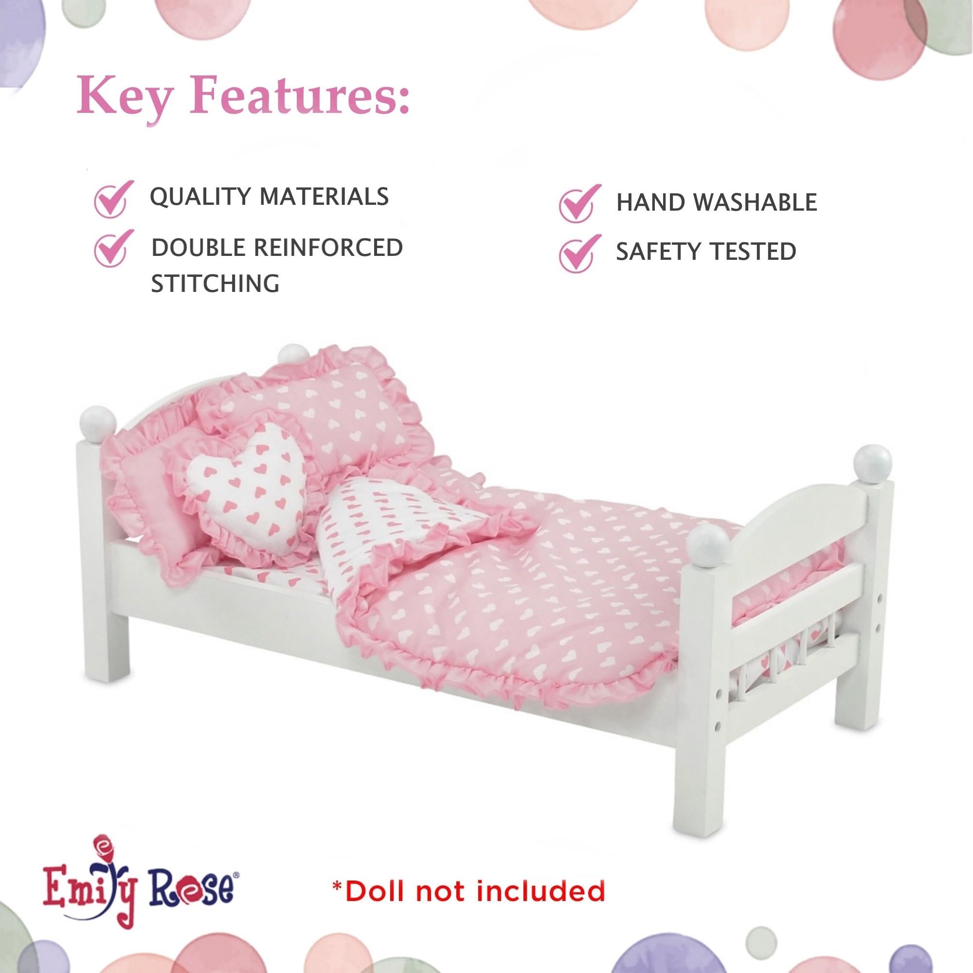 Foto 4 pulgar | Juego De Ropa De Cama Emily Rose Pink Heart Para Muñecas De 18 Pulgadas - Venta Internacional.