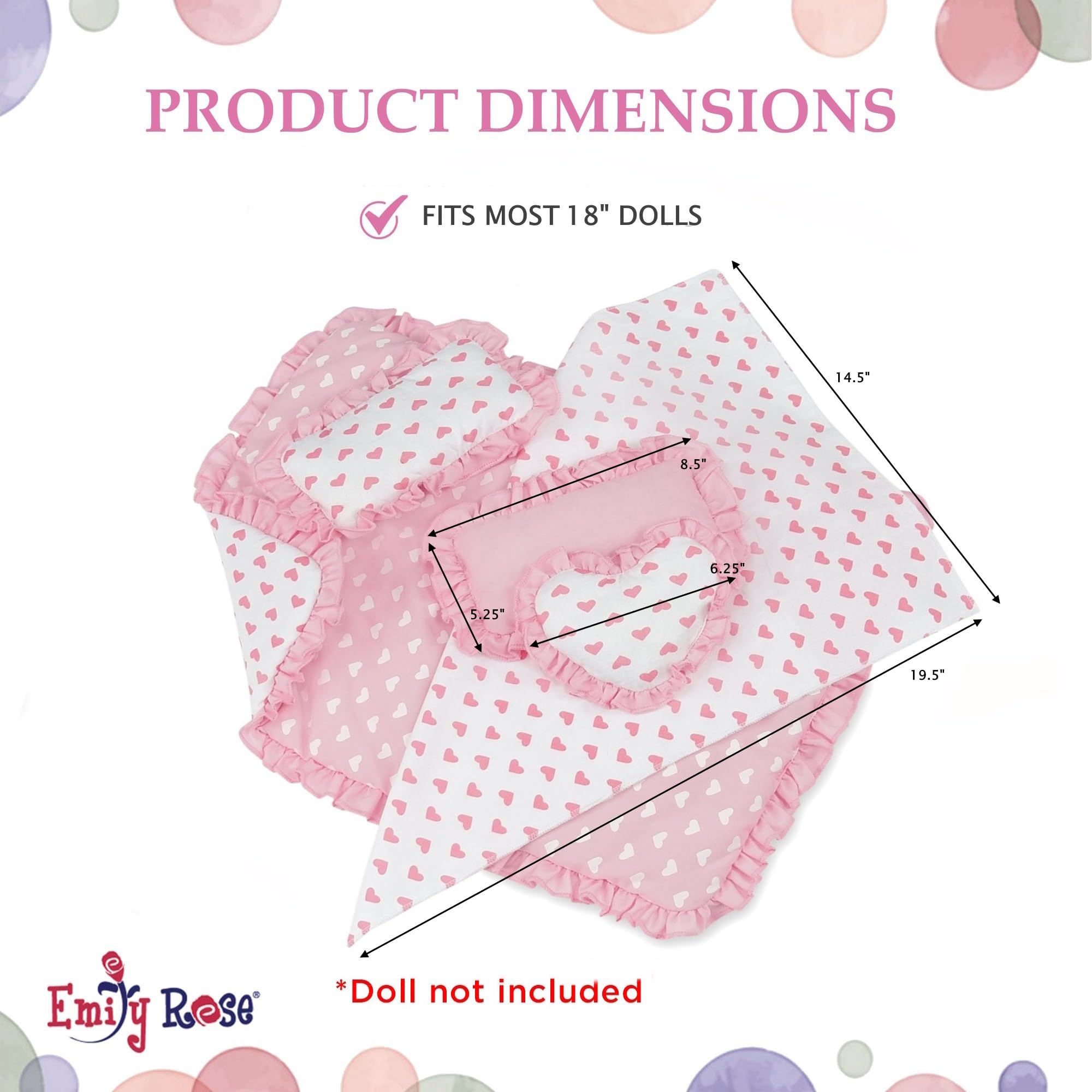 Foto 5 pulgar | Juego De Ropa De Cama Emily Rose Pink Heart Para Muñecas De 18 Pulgadas - Venta Internacional.