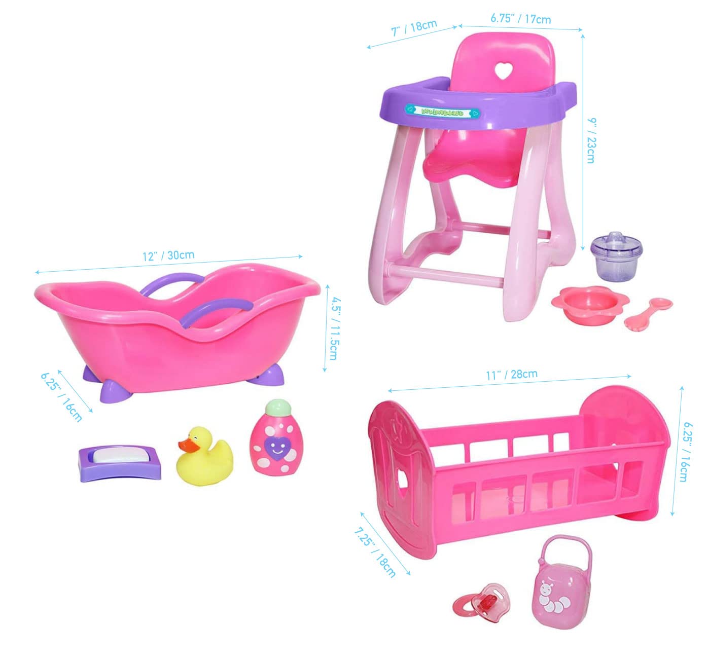 Foto 2 pulgar | Paquete De Accesorios Para Muñecas Jc Toys Deluxe, Trona, Cuna Y Baño - Venta Internacional.