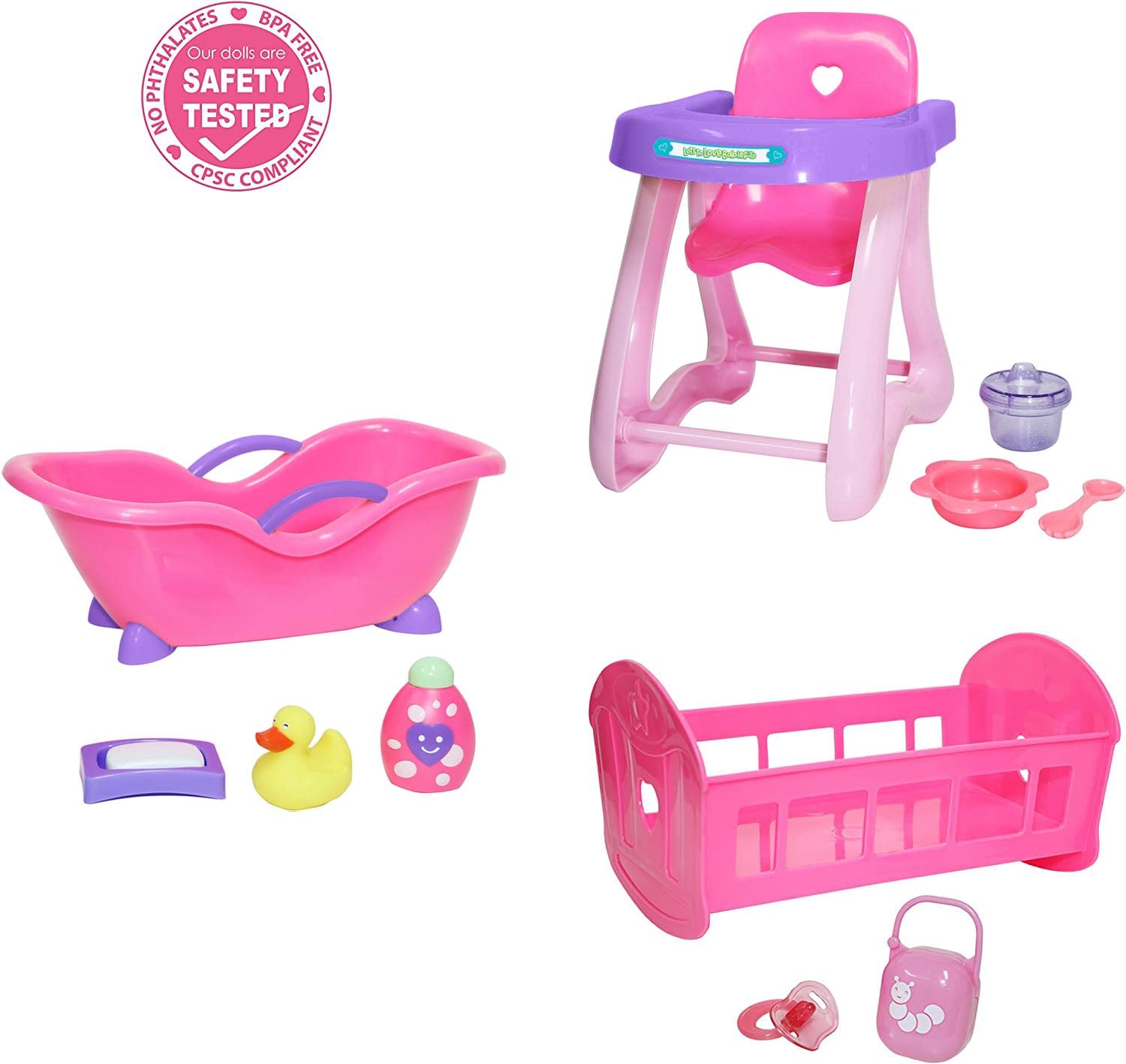 Foto 6 pulgar | Paquete De Accesorios Para Muñecas Jc Toys Deluxe, Trona, Cuna Y Baño - Venta Internacional.