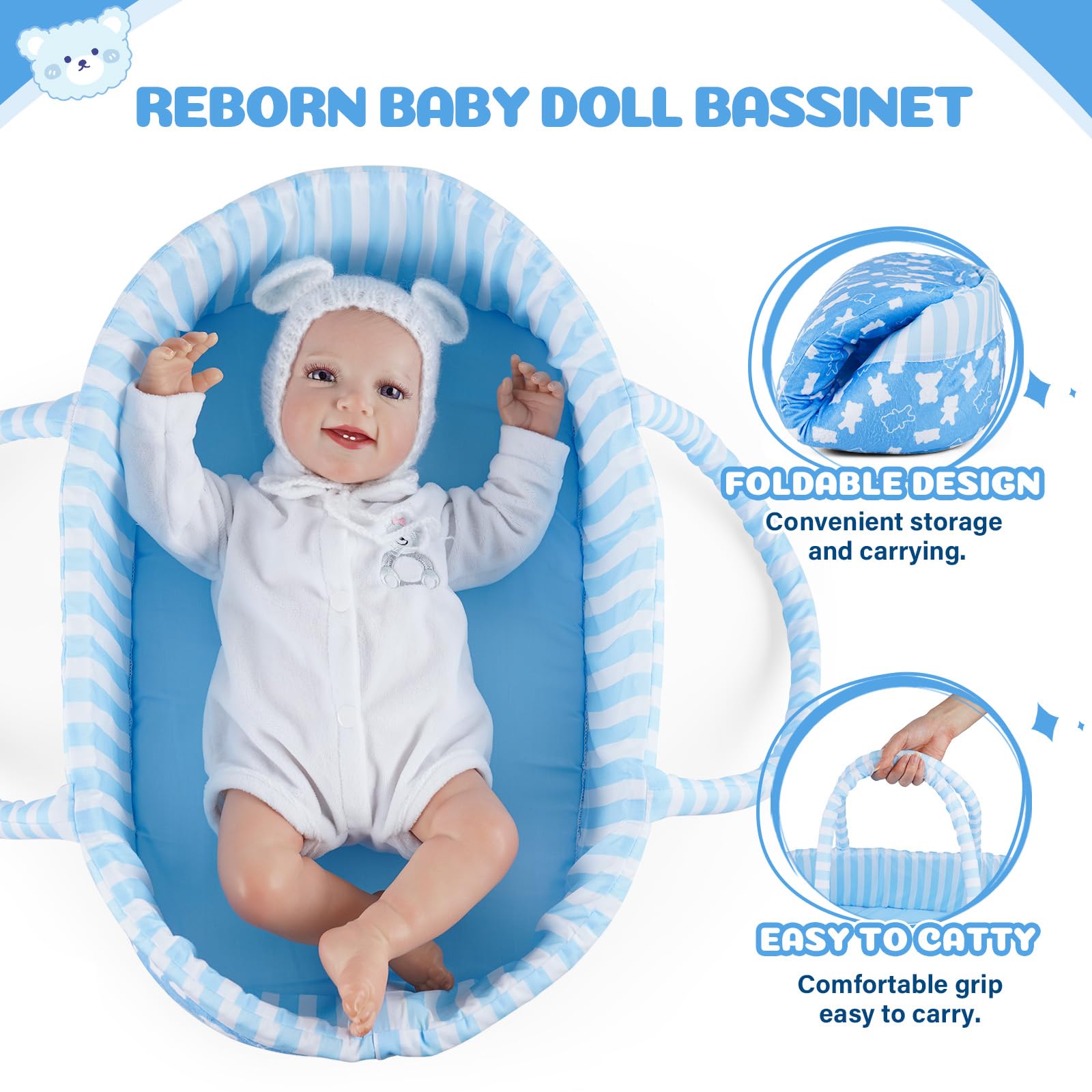 Foto 3 pulgar | Muñeca Bassinet Babeside Reborn Para 43 A 56 Cm Con Bonito Oso - Venta Internacional.