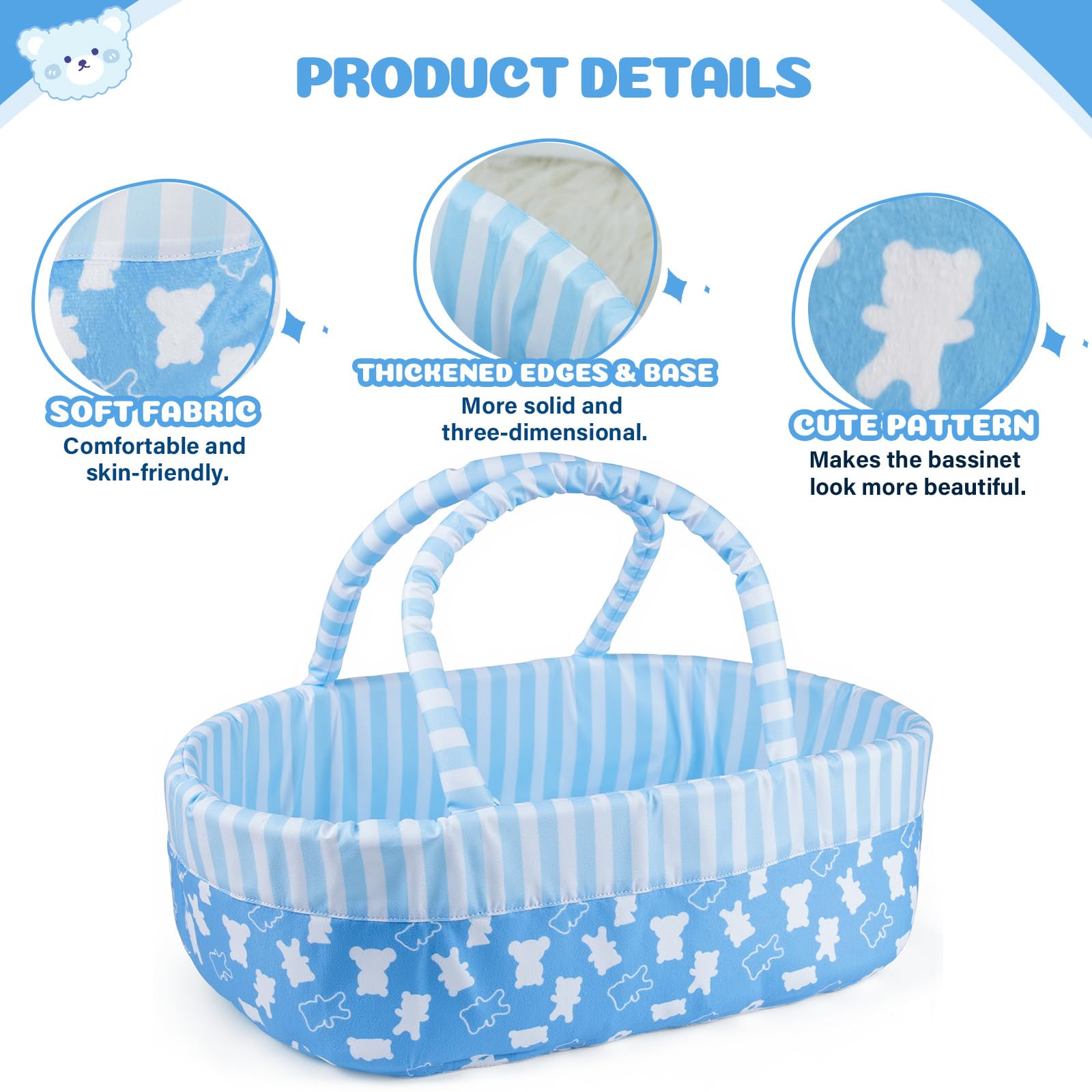Foto 3 | Muñeca Bassinet Babeside Reborn Para 43 A 56 Cm Con Bonito Oso - Venta Internacional.