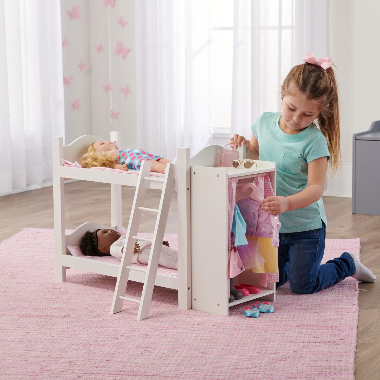 Foto 3 | Cesta Tipo Tejón Toy Doll Para Muñecas De 22 Pulgadas, Color Blanco Y Rosa - Venta Internacional.
