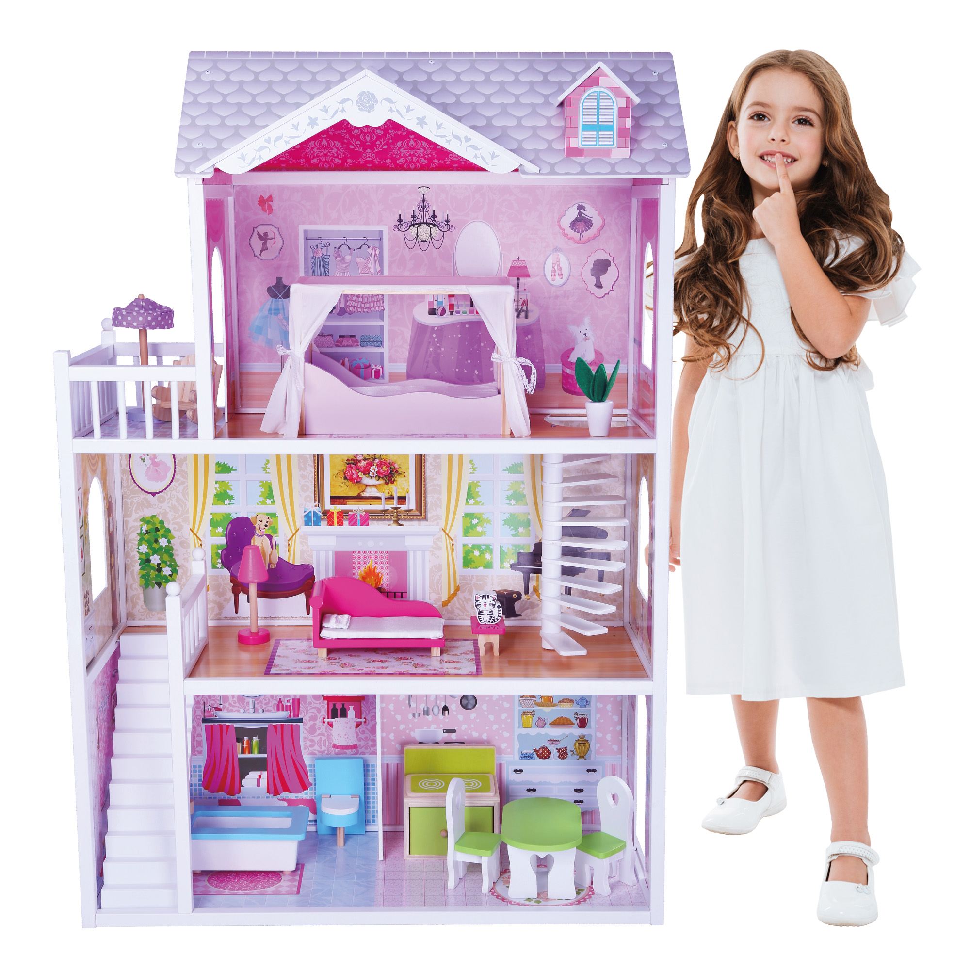 Casa De Muñecas para Niña Kids House color Rosa Casita de Madera Aria