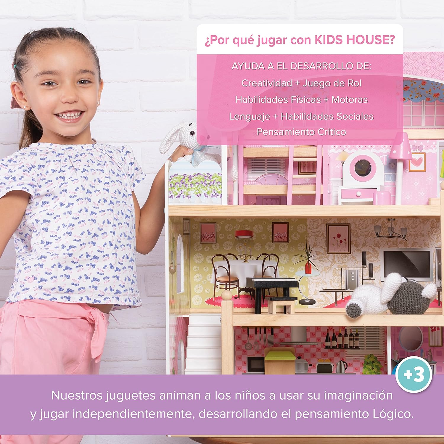 Foto 7 pulgar | Casa de Muñecas con Muebles Casita para Niñas color Rosa