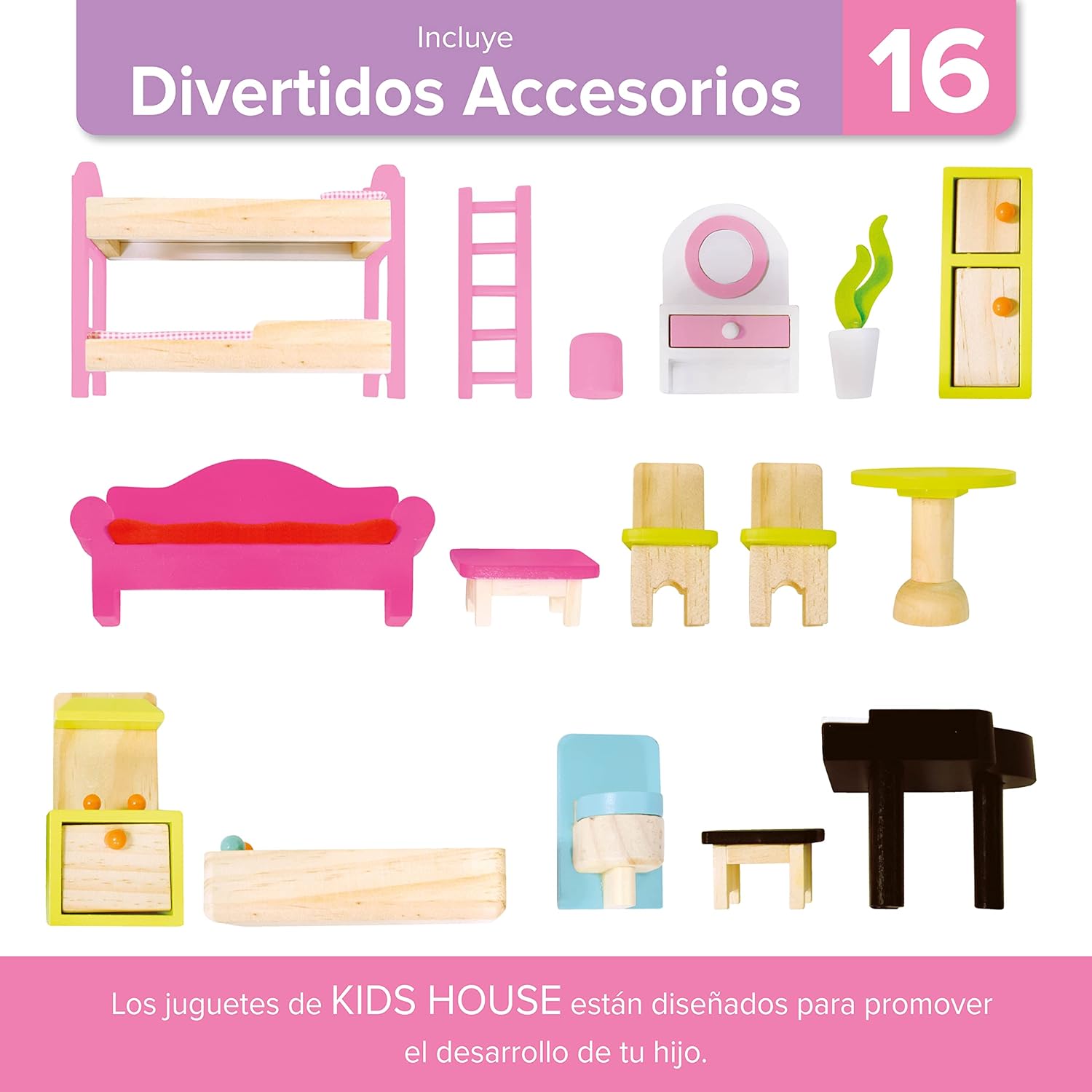 Foto 8 pulgar | Casa de Muñecas con Muebles Casita para Niñas color Rosa