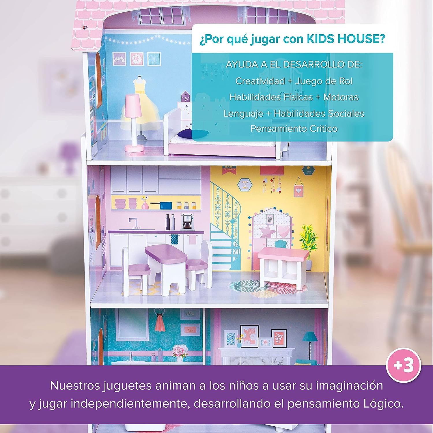 Foto 5 | Casa de Muñecas de Madera para Niñas Scarlett Kids House color Rosa