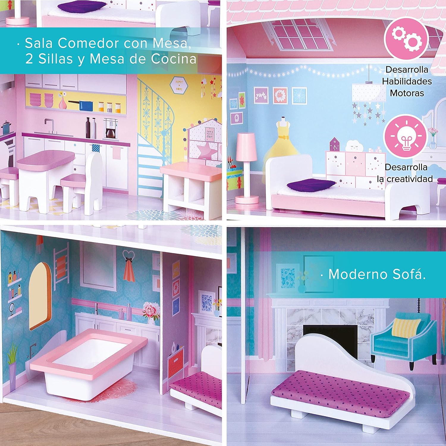 Foto 7 pulgar | Casa de Muñecas de Madera para Niñas Scarlett Kids House color Rosa