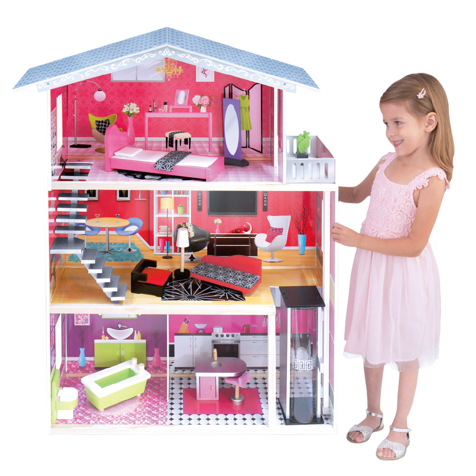 Casa de Muñecas de Madera Kids House Isabella color Rosa