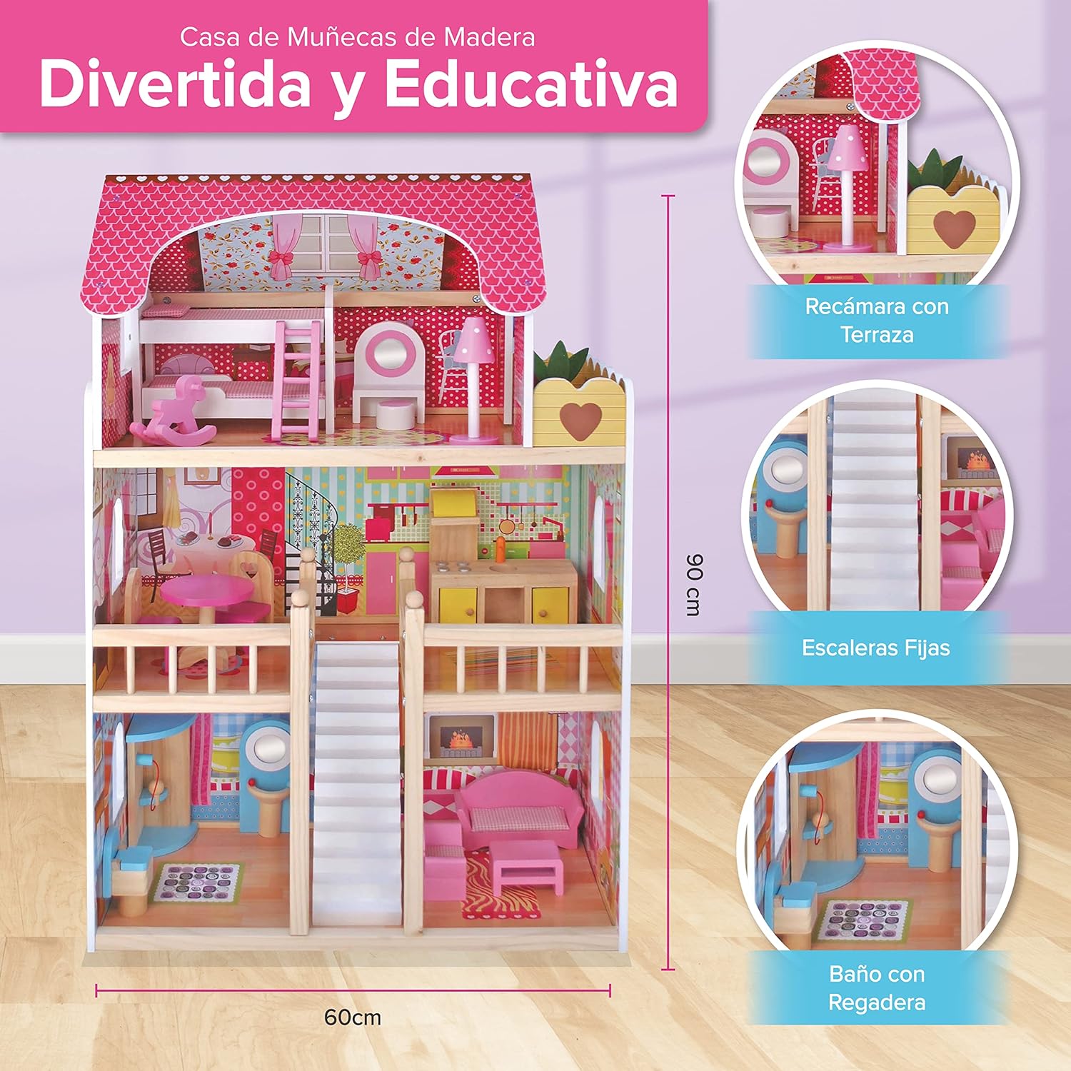 Foto 2 | Casa de Muñecas con Muebles Kids House color RosaCasita para Niñas Emily