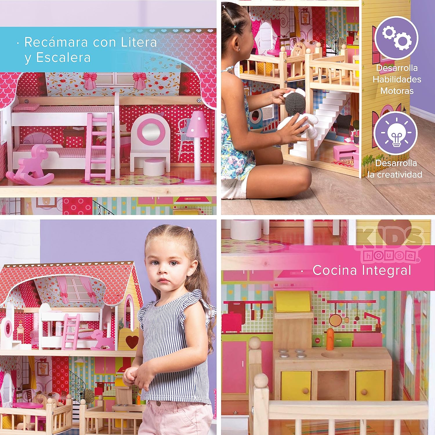 Foto 5 pulgar | Casa de Muñecas con Muebles Kids House color RosaCasita para Niñas Emily