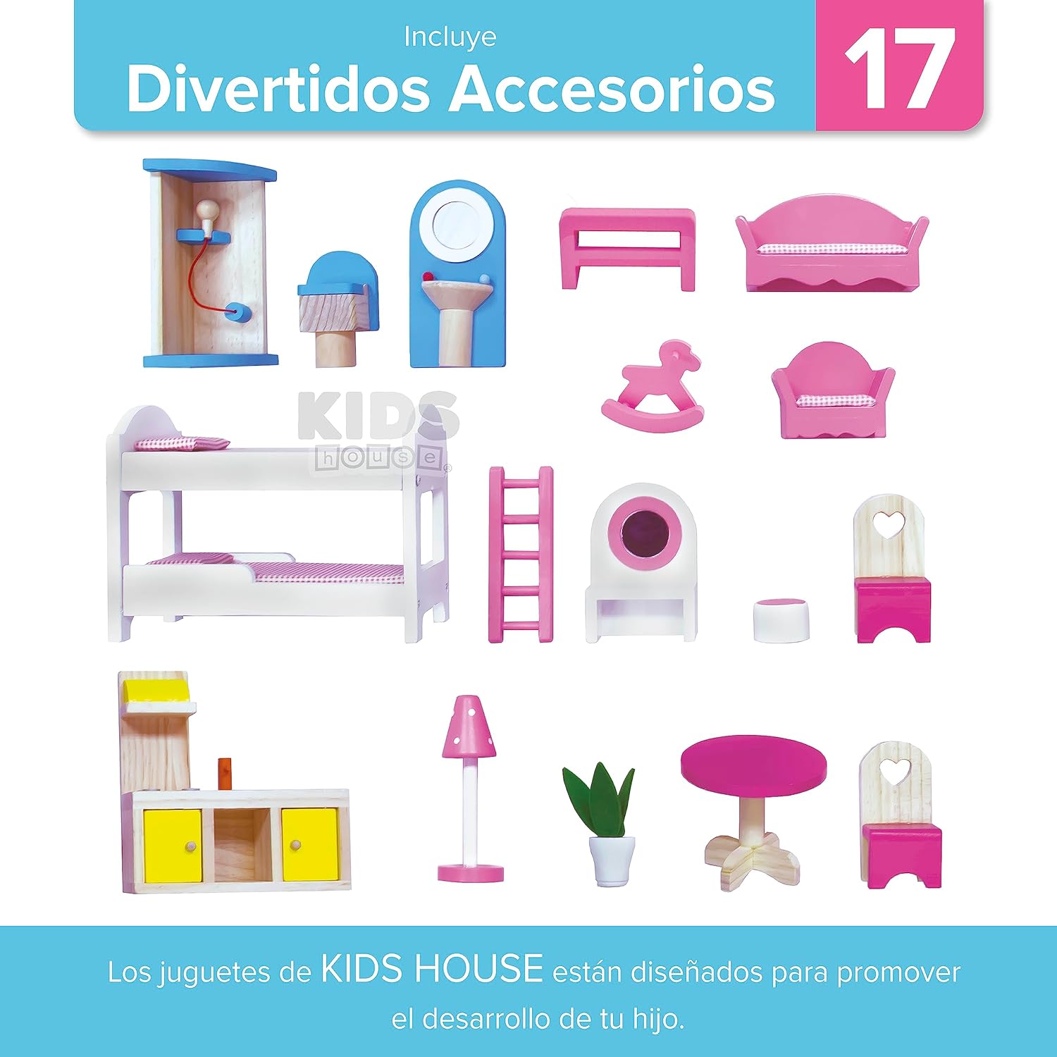 Foto 6 pulgar | Casa de Muñecas con Muebles Kids House color RosaCasita para Niñas Emily