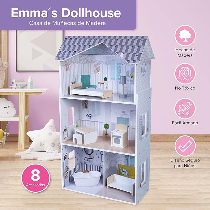 Foto 3 pulgar | Casa de Muñecas de Madera con Muebles Casita para Niñas Emma