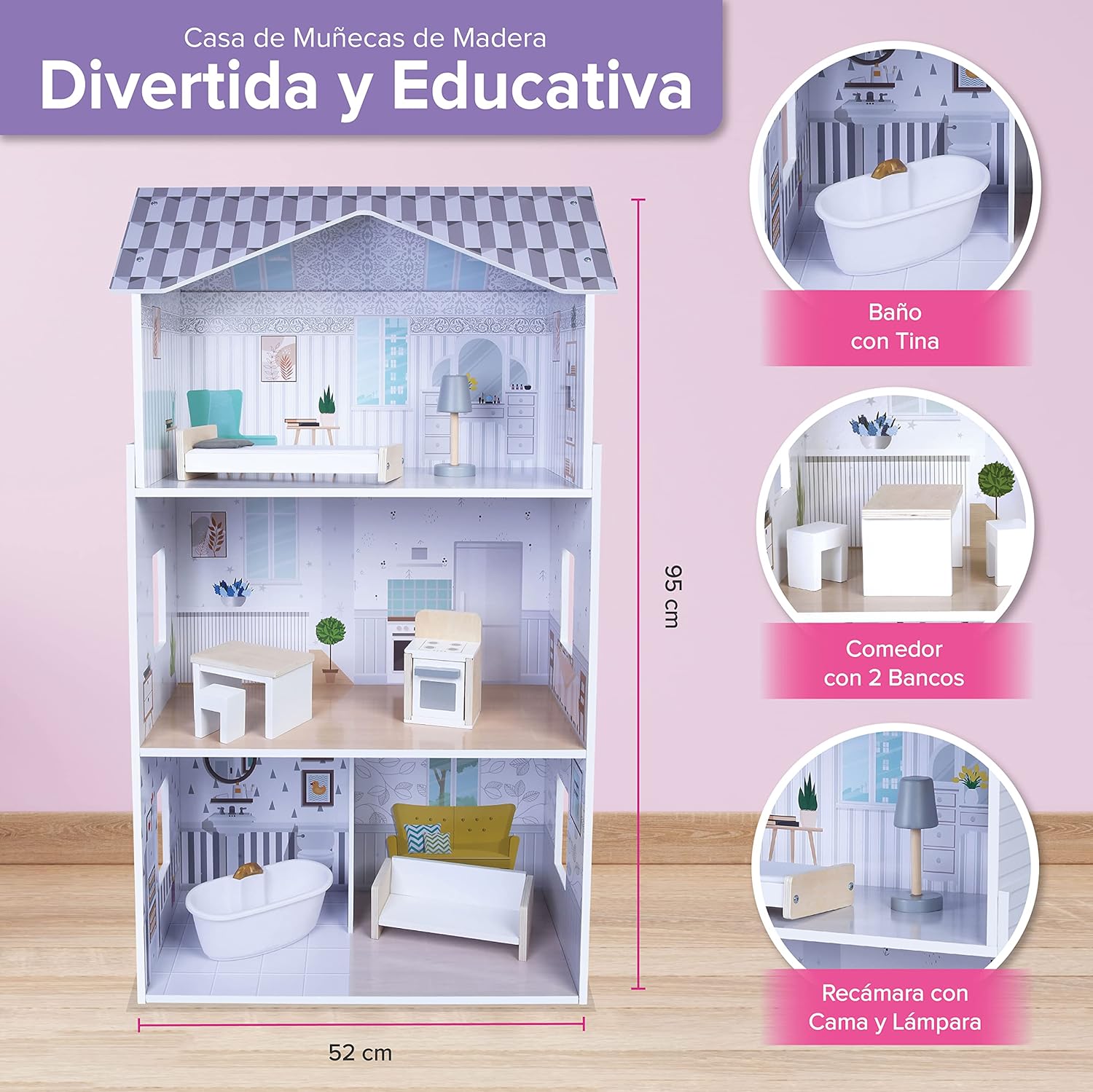 Foto 4 pulgar | Casa de Muñecas de Madera con Muebles Casita para Niñas Emma