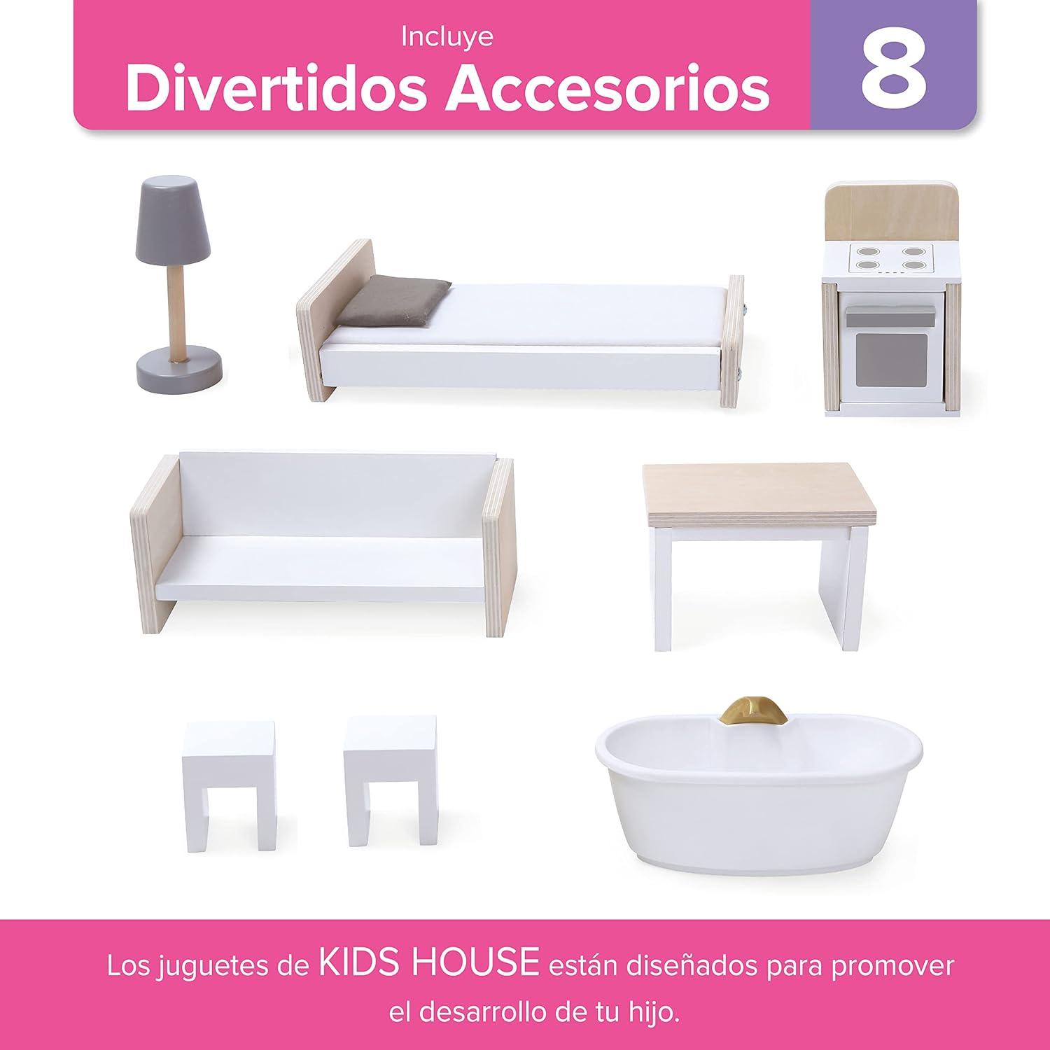 Foto 8 pulgar | Casa de Muñecas de Madera con Muebles Casita para Niñas Emma