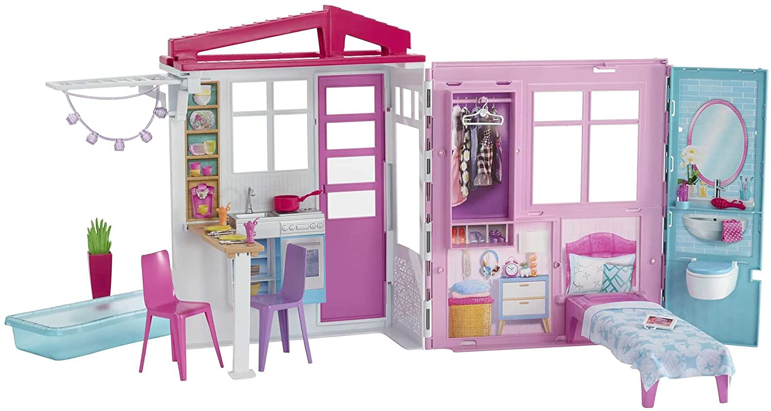 Venta Internacional- Barbie Casa Portátil De Una Planta Con Piscina, Muebles Y Accesorios (mattel Gll69), Embalaje