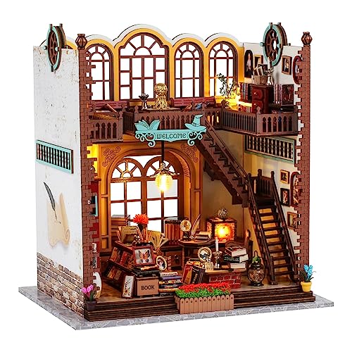 Venta Internacional - Kit De Casa De Muñecas De Madera En Miniatura Para Bricolaje, Tienda De Libros Mágicos Con Muebl