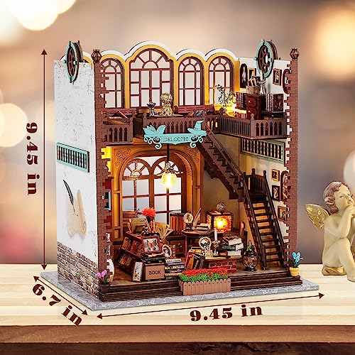 Foto 3 pulgar | Venta Internacional - Kit De Casa De Muñecas De Madera En Miniatura Para Bricolaje, Tienda De Libros Mágicos Con Muebl
