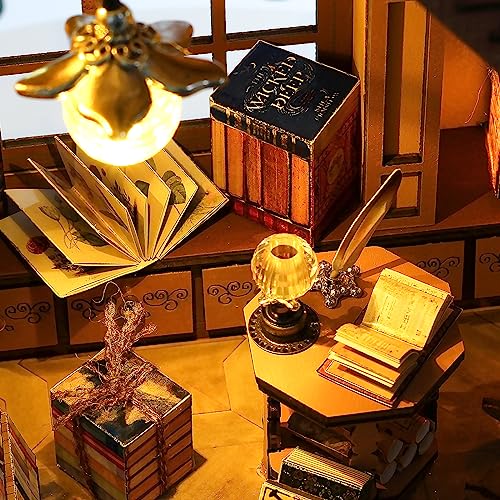 Foto 5 pulgar | Venta Internacional - Kit De Casa De Muñecas De Madera En Miniatura Para Bricolaje, Tienda De Libros Mágicos Con Muebl