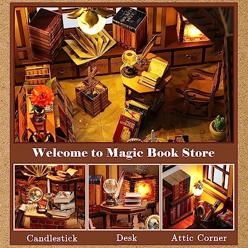 Foto 6 pulgar | Venta Internacional - Kit De Casa De Muñecas De Madera En Miniatura Para Bricolaje, Tienda De Libros Mágicos Con Muebl