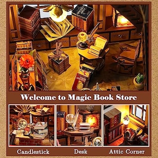 Foto 5 | Venta Internacional - Kit De Casa De Muñecas De Madera En Miniatura Para Bricolaje, Tienda De Libros Mágicos Con Muebl