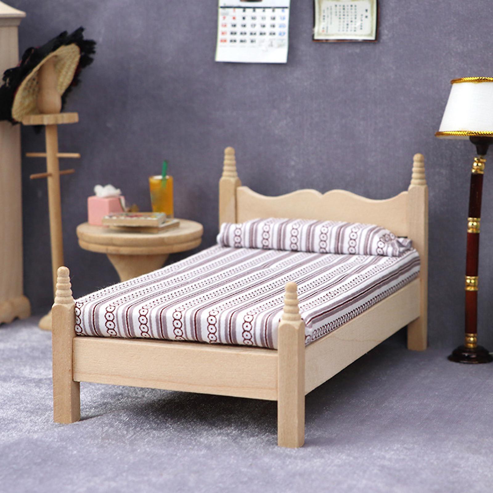 Venta Internacional - Cama En Miniatura De Madera Dollhouse, Juguete De Simulación A Escala 1:12