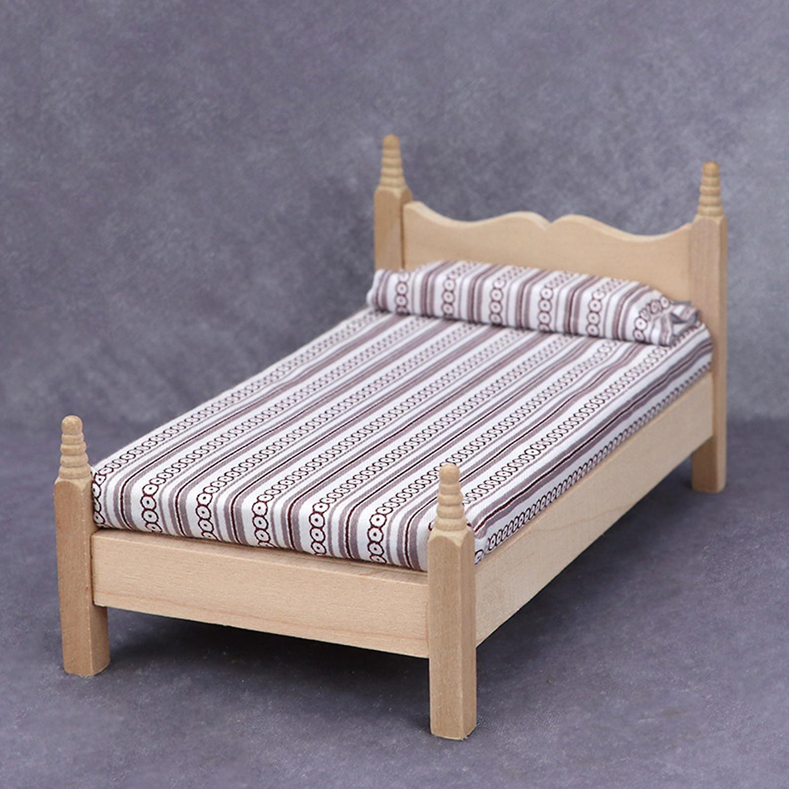 Foto 3 pulgar | Venta Internacional - Cama En Miniatura De Madera Dollhouse, Juguete De Simulación A Escala 1:12