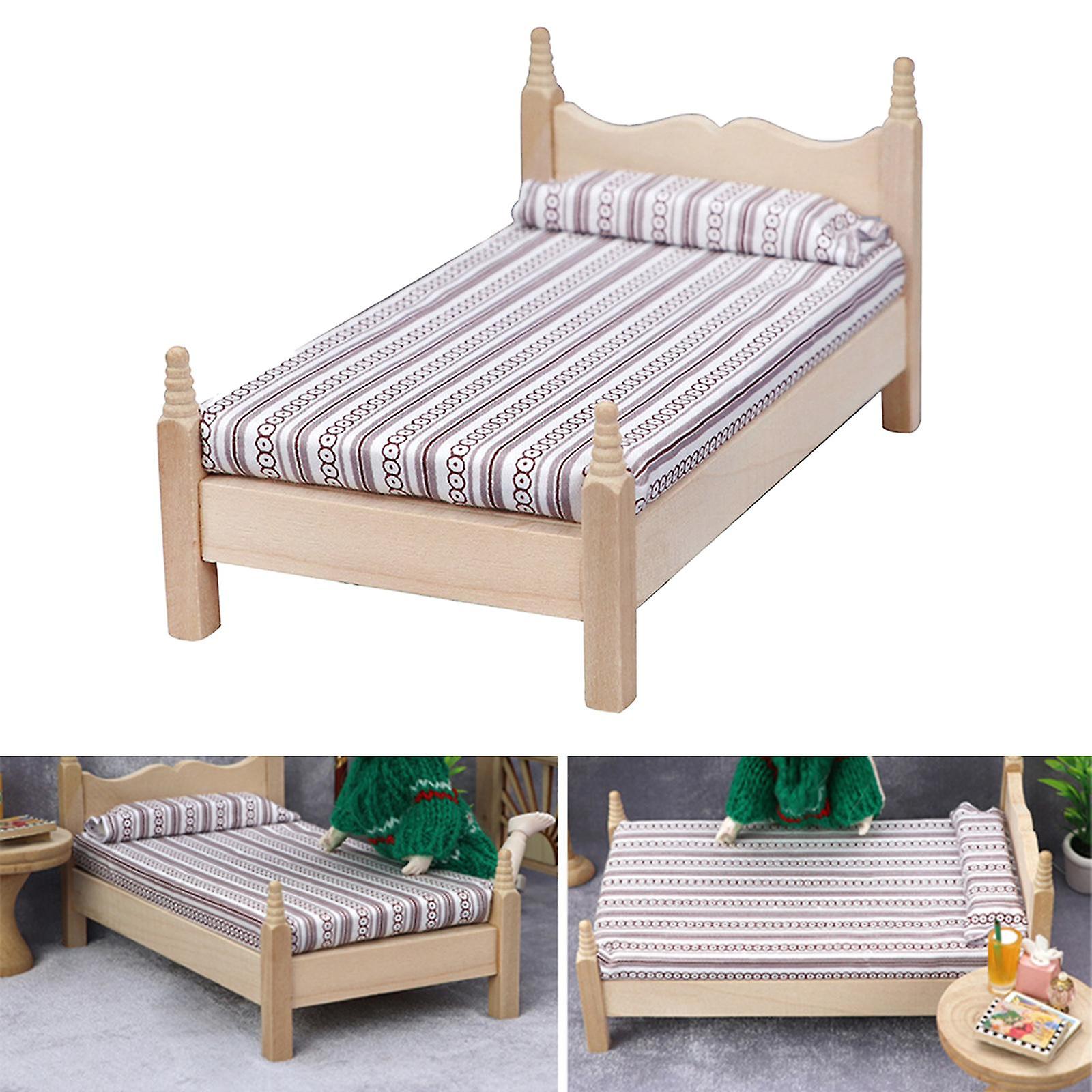 Foto 4 pulgar | Venta Internacional - Cama En Miniatura De Madera Dollhouse, Juguete De Simulación A Escala 1:12