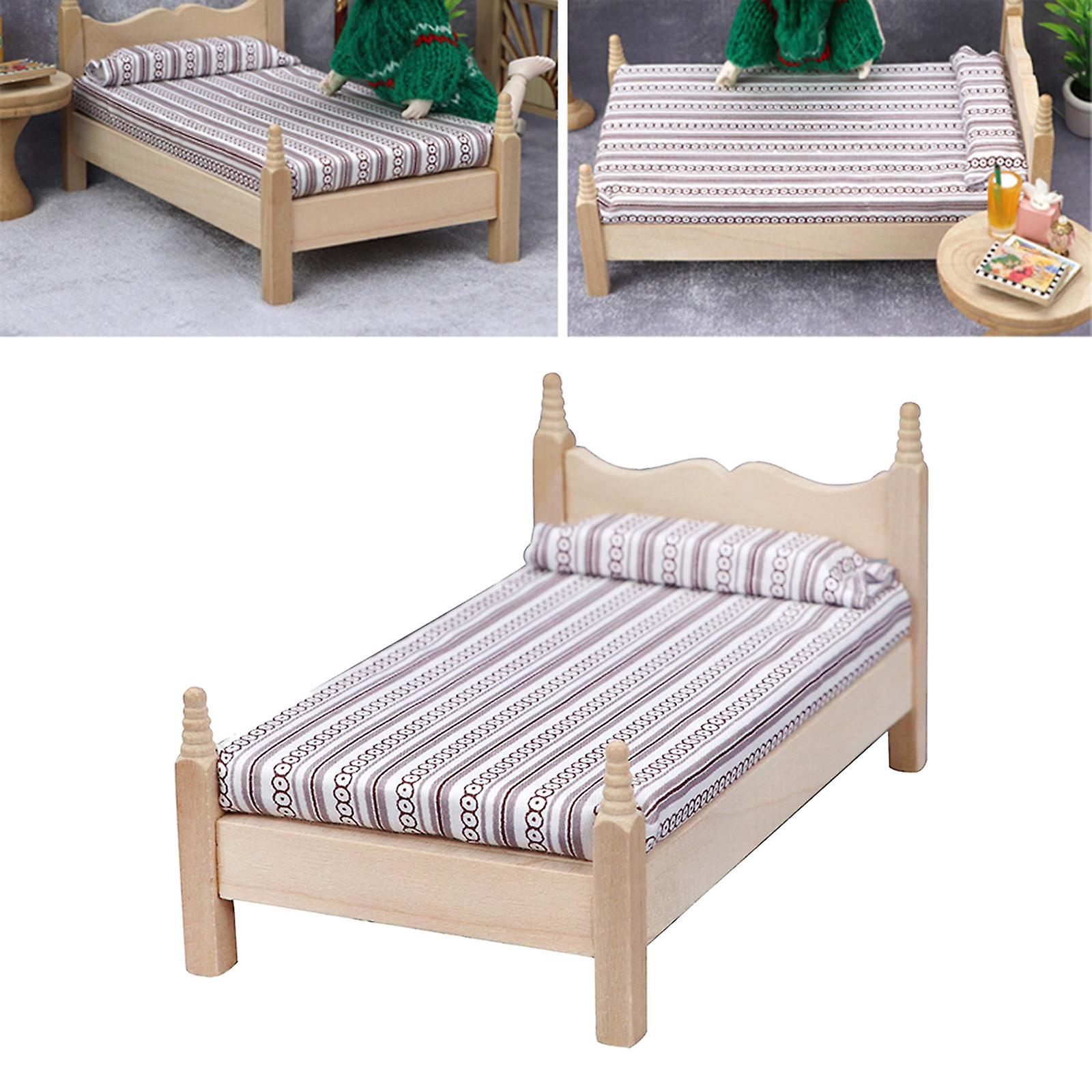 Foto 5 pulgar | Venta Internacional - Cama En Miniatura De Madera Dollhouse, Juguete De Simulación A Escala 1:12