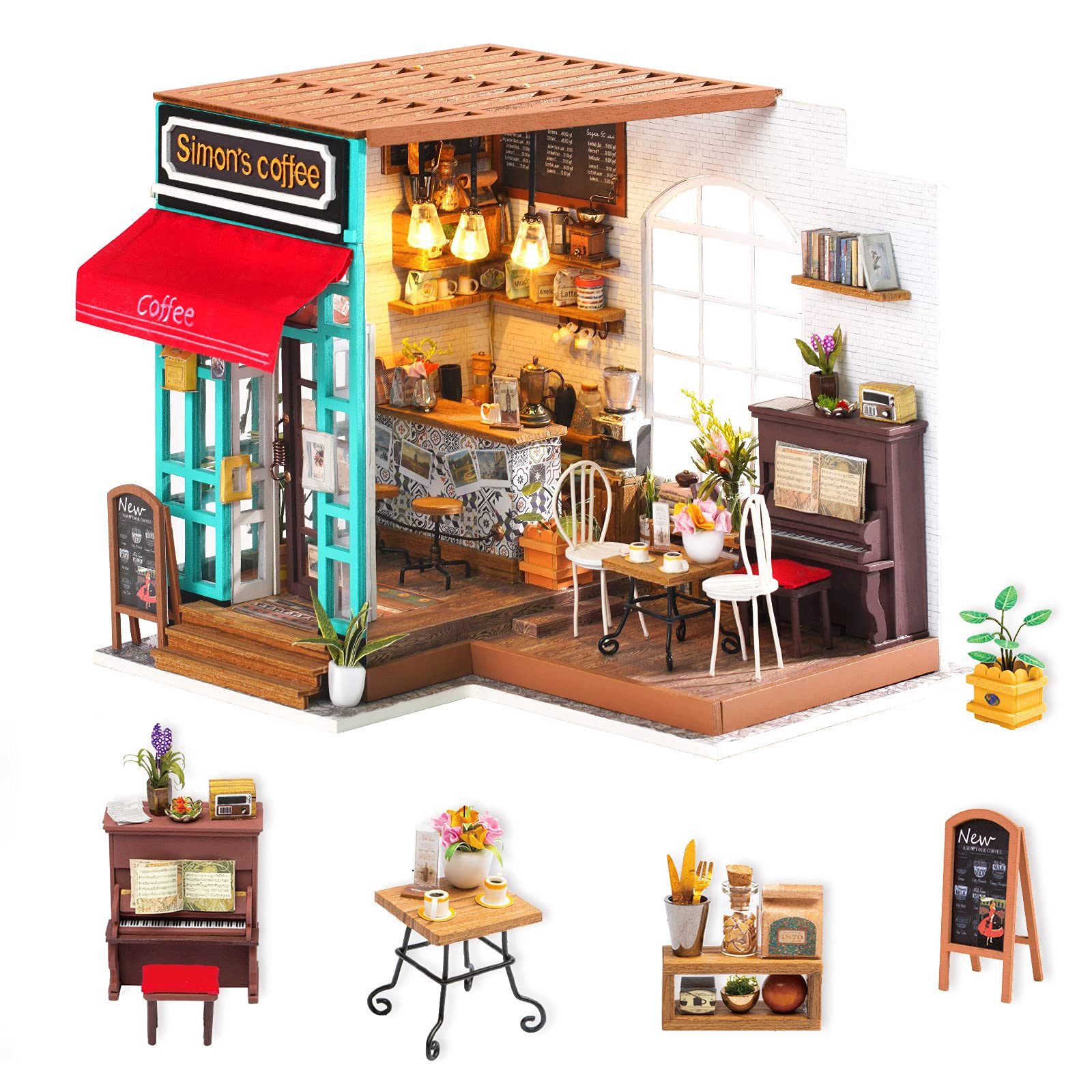 Kit De Maquetas Diy Para Cafetería Simon's De Dollhouse Rolife, 1:24 - Venta Internacional.