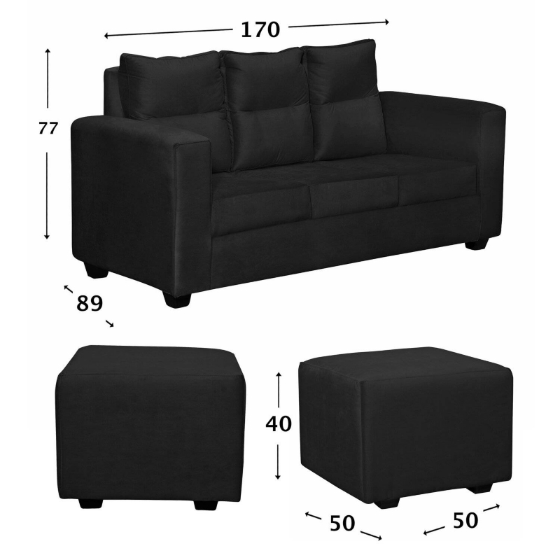 Foto 2 | Sofá Loreto Felpe De Vinilo Negro Multilaminado De 170 Cm De Ancho - Venta Internacional.
