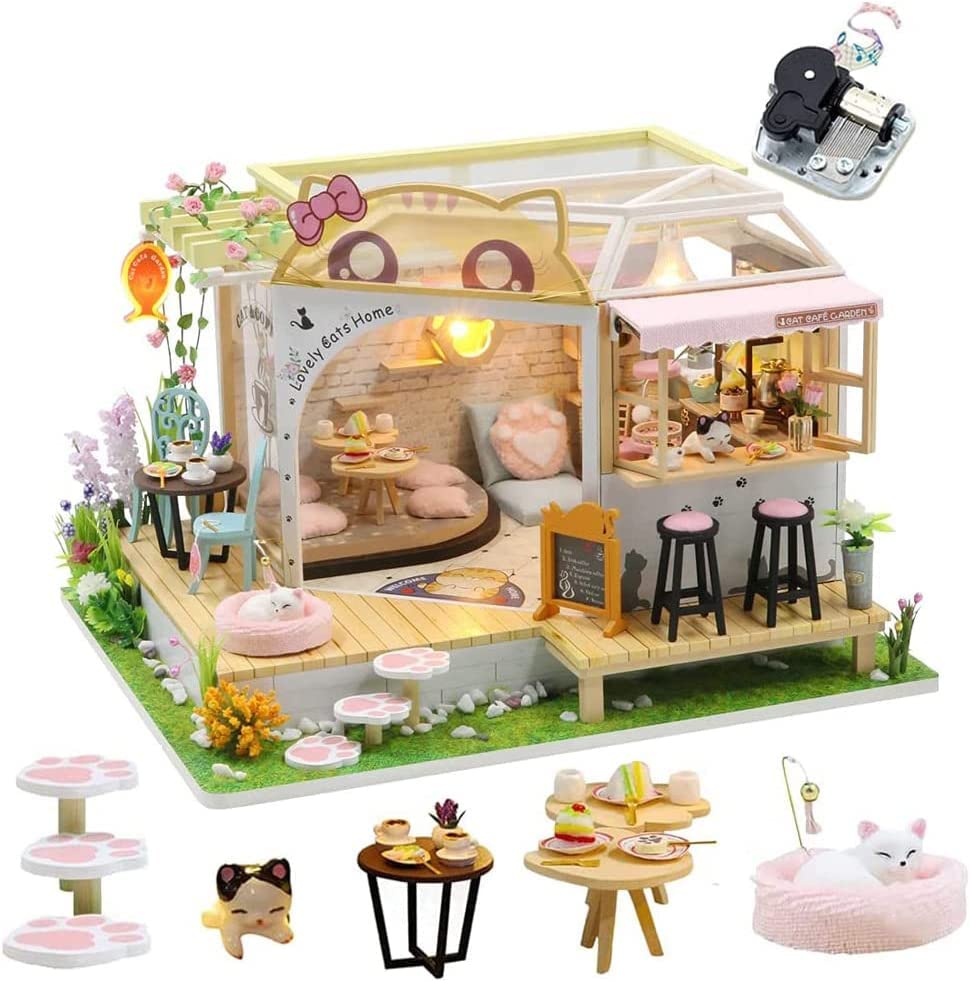 Casa de Muñecas Miniatura  Cat Cafe Garden Hjbh Diy - Venta Internacional