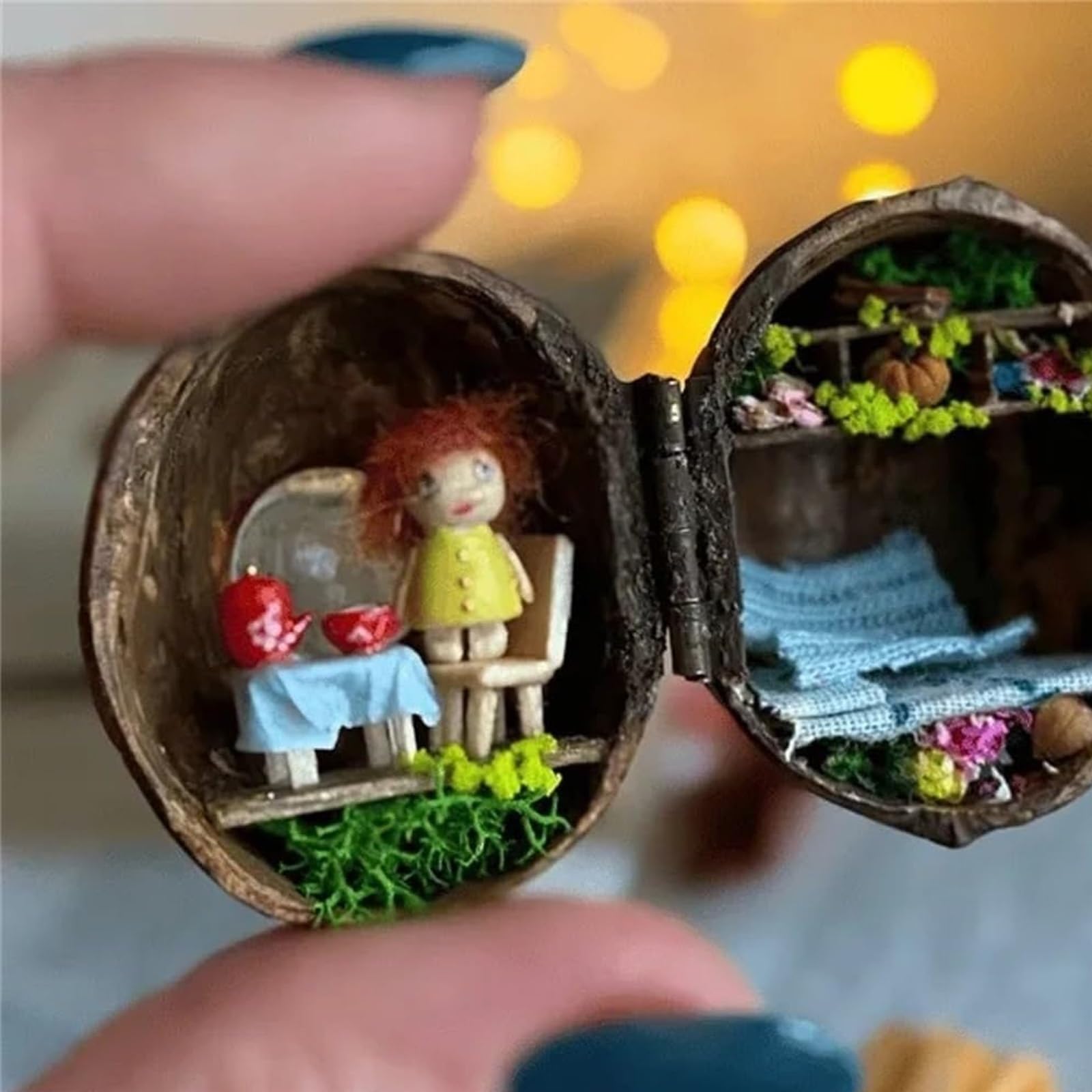 Foto 4 pulgar | Minibiblioteca Hecha A Mano En Resina Con Forma De Concha De Nogal Con Escena 3d De Casa De Muñecas - Venta Internaci