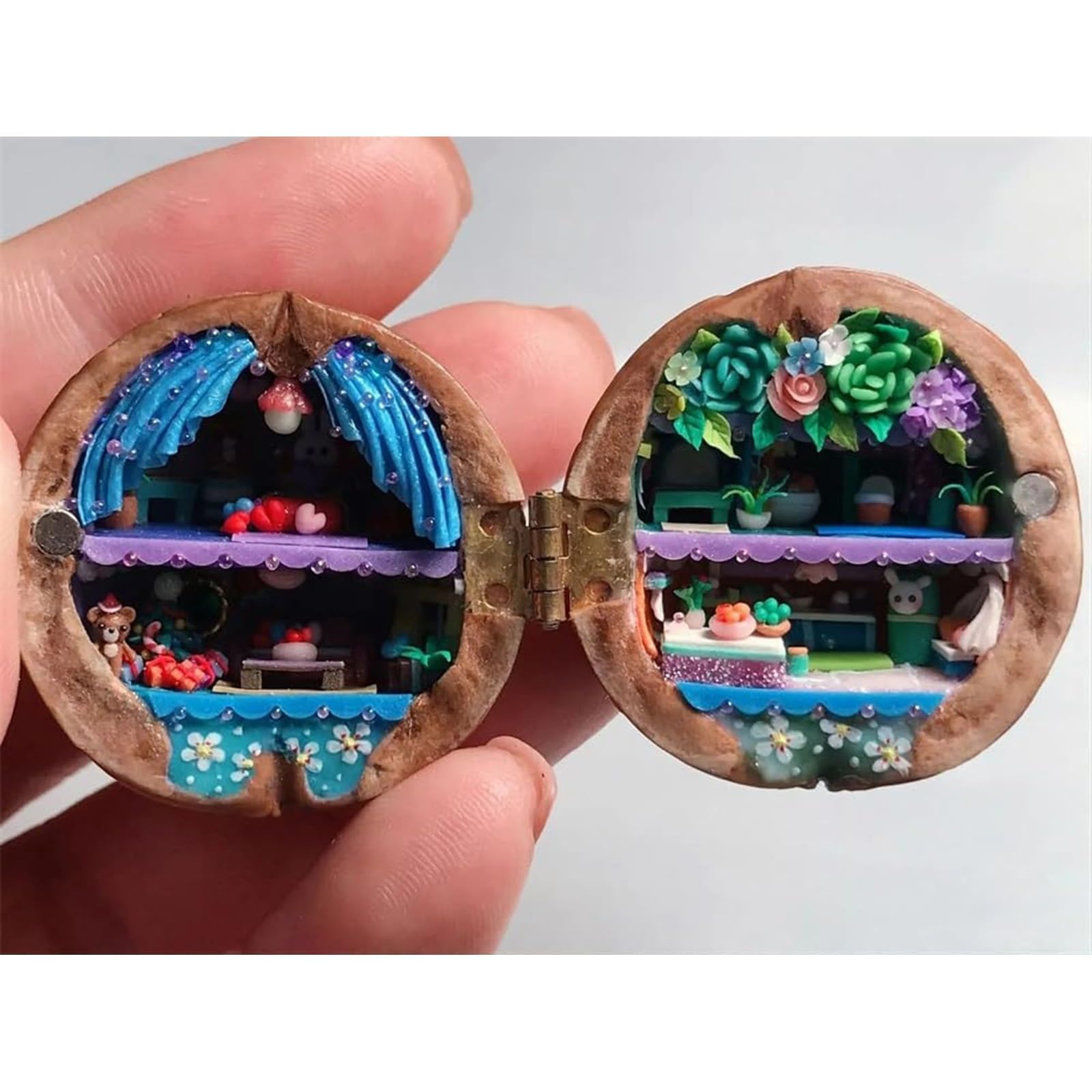 Foto 2 pulgar | Minibiblioteca Hecha A Mano En Resina Con Forma De Concha De Nogal Con Escena 3d De Casa De Muñecas - Venta Internaci