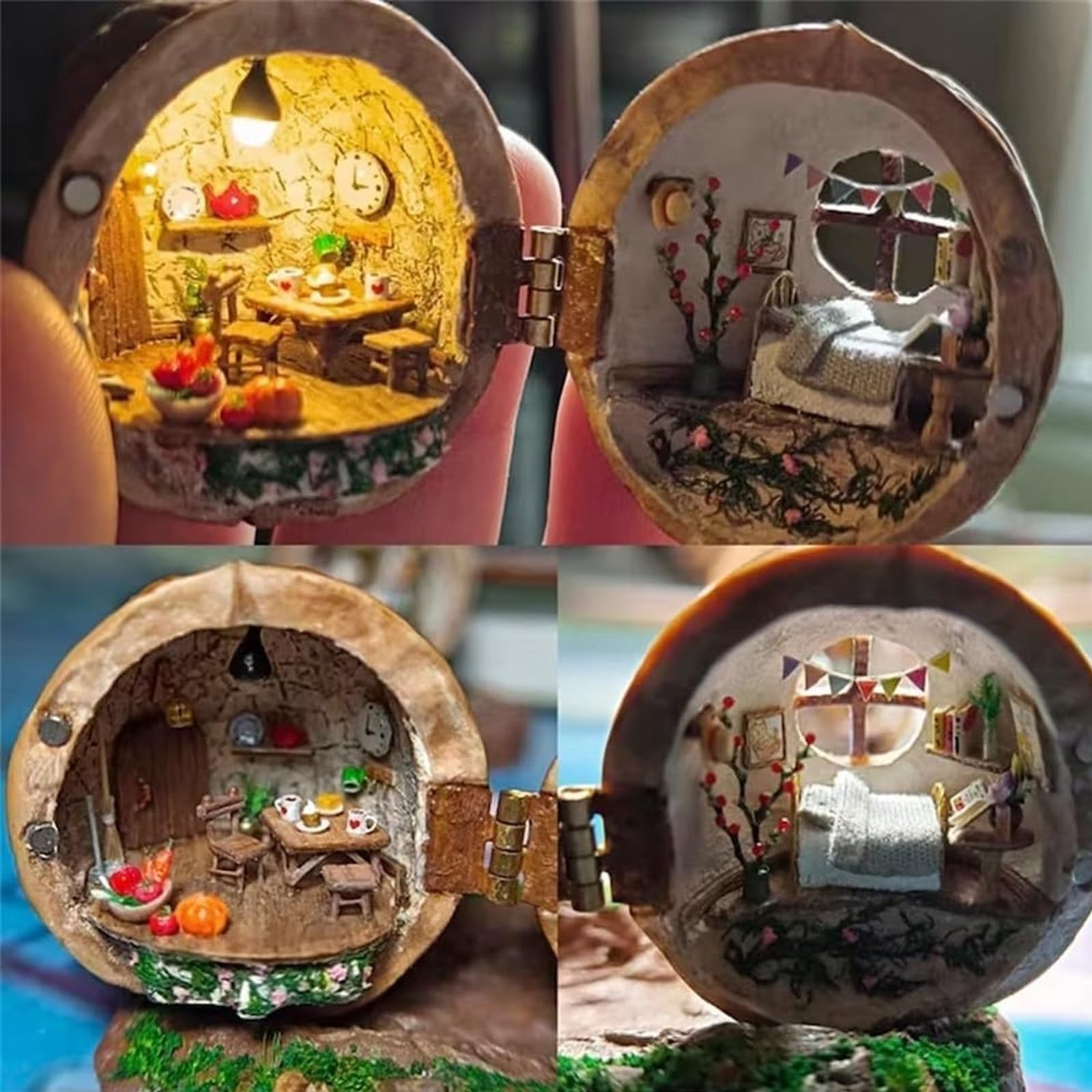 Foto 5 pulgar | Minibiblioteca Hecha A Mano En Resina Con Forma De Concha De Nogal Con Escena 3d De Casa De Muñecas - Venta Internaci