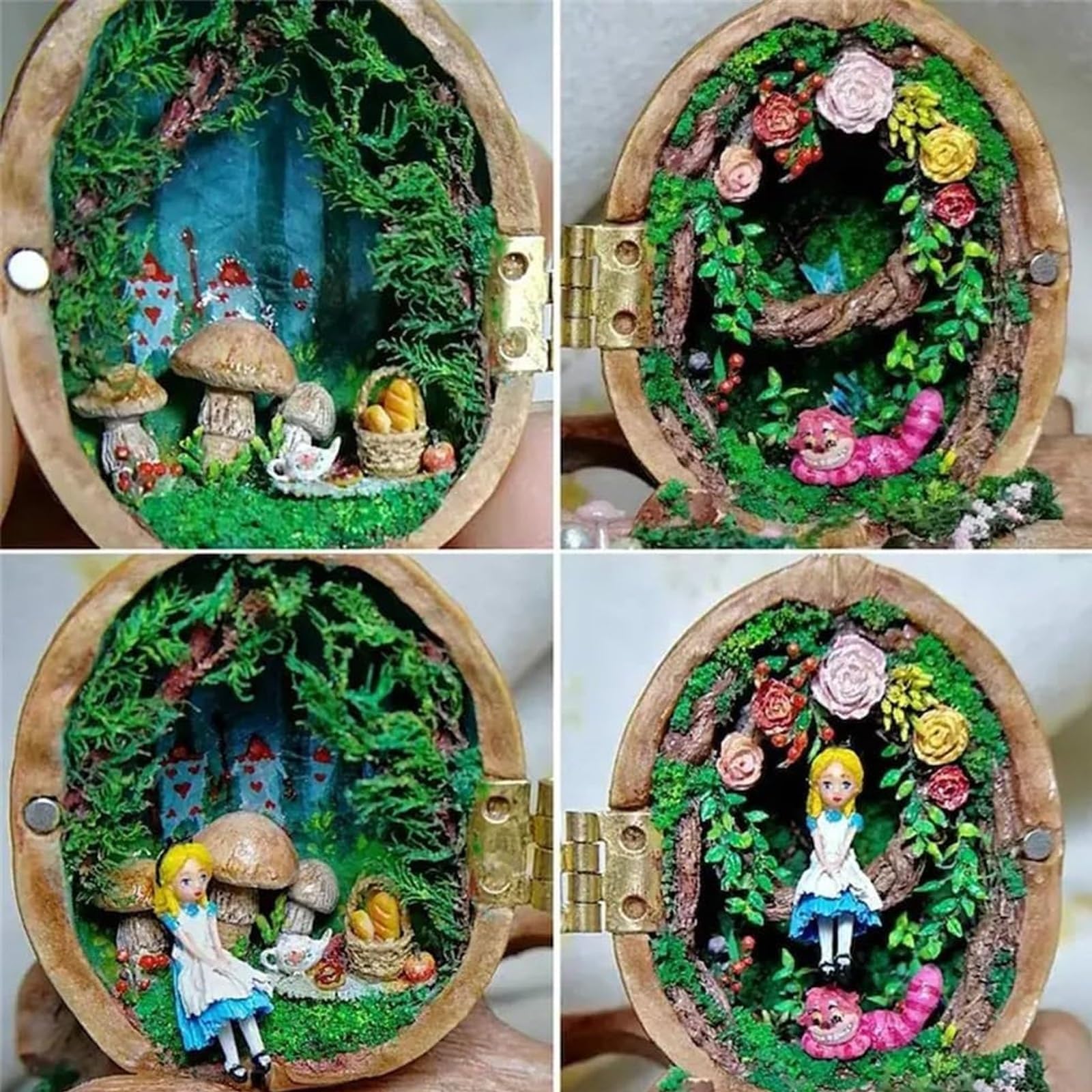 Foto 6 | Minibiblioteca Hecha A Mano En Resina Con Forma De Concha De Nogal Con Escena 3d De Casa De Muñecas - Venta Internaci