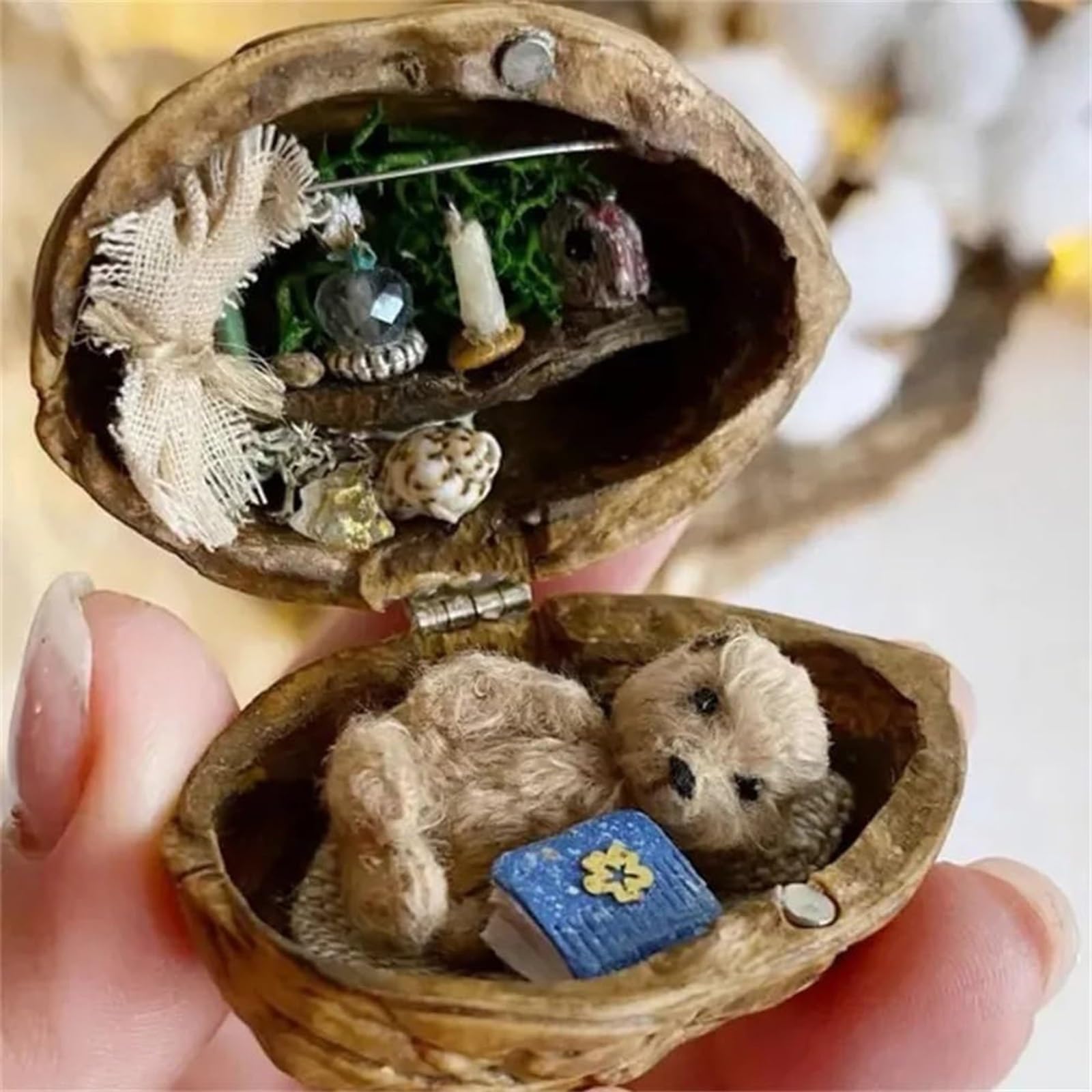 Foto 2 pulgar | Casa De Muñecas, Minibiblioteca, Cáscara De Nogal, Hecha A Mano, Con Escena 3d De Resina - Venta Internacional.