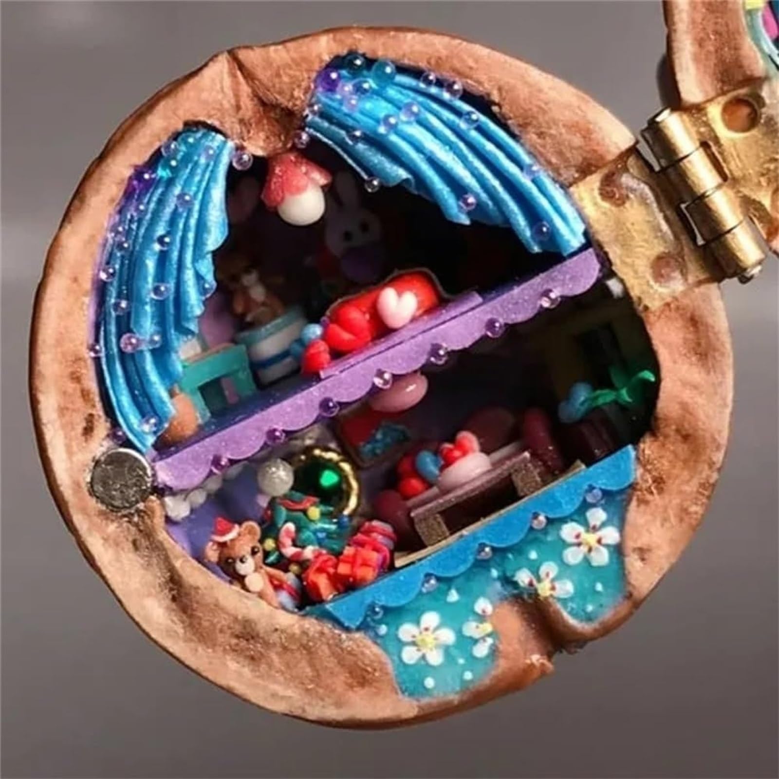 Foto 5 pulgar | Minibiblioteca Hecha A Mano En Resina Con Forma De Concha De Nogal, Escena 3d Hecha A Mano - Venta Internacional.