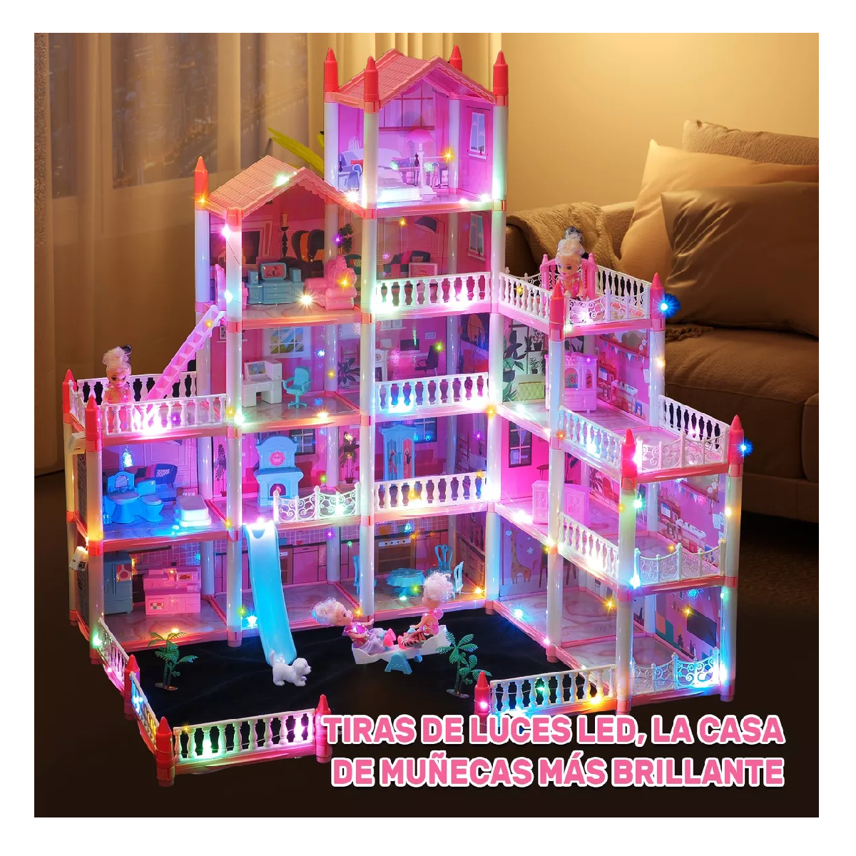 Foto 2 | Casa de Muñecas Belug Rosa con Luces Led