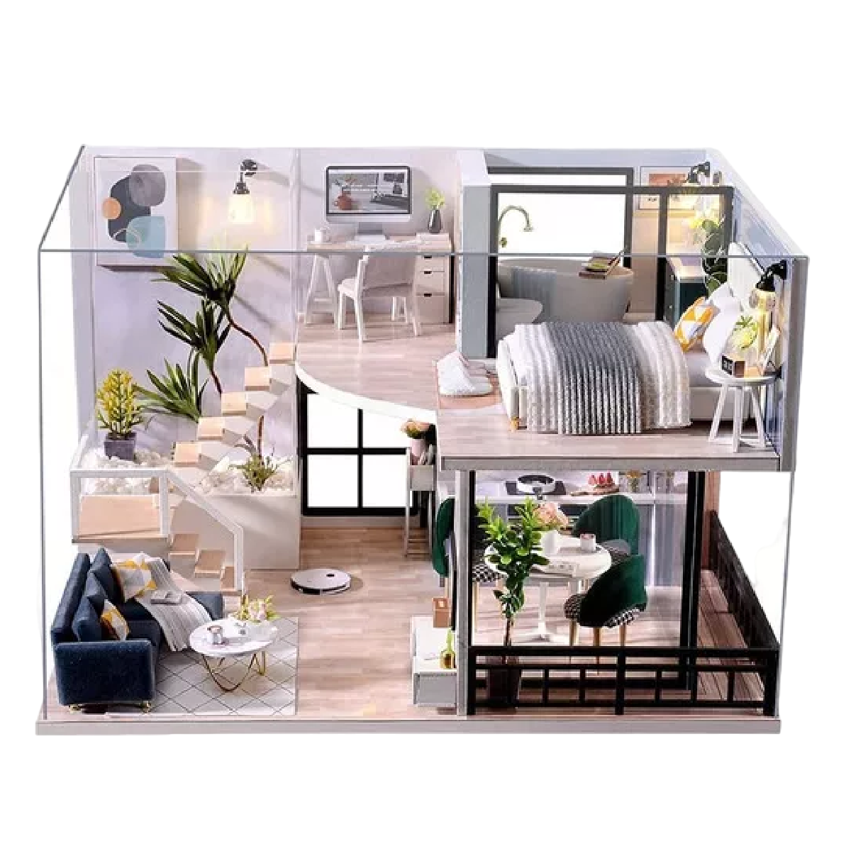 Foto 2 pulgar | Casita De Muñeca Madera Miniatura Con Muebles Música Led