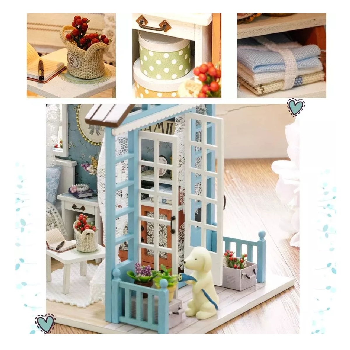 Foto 3 | Casita Para Muñecas Casa Diy Con Muebles Led Miniatura Perro