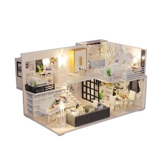 Foto 1 | Casita De Muñeca Madera Miniatura Con Muebles Música Led Cafe