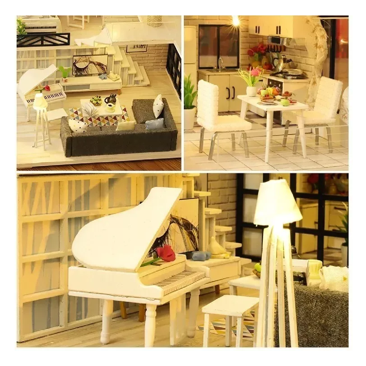 Foto 4 pulgar | Casita De Muñeca Madera Miniatura Con Muebles Música Led Cafe