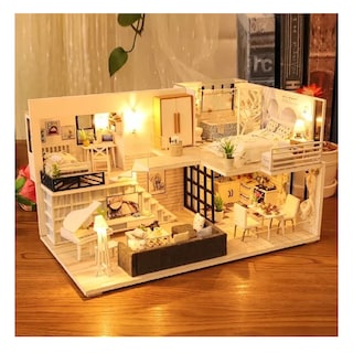 Foto 2 | Casita De Muñeca Madera Miniatura Con Muebles Música Led Cafe