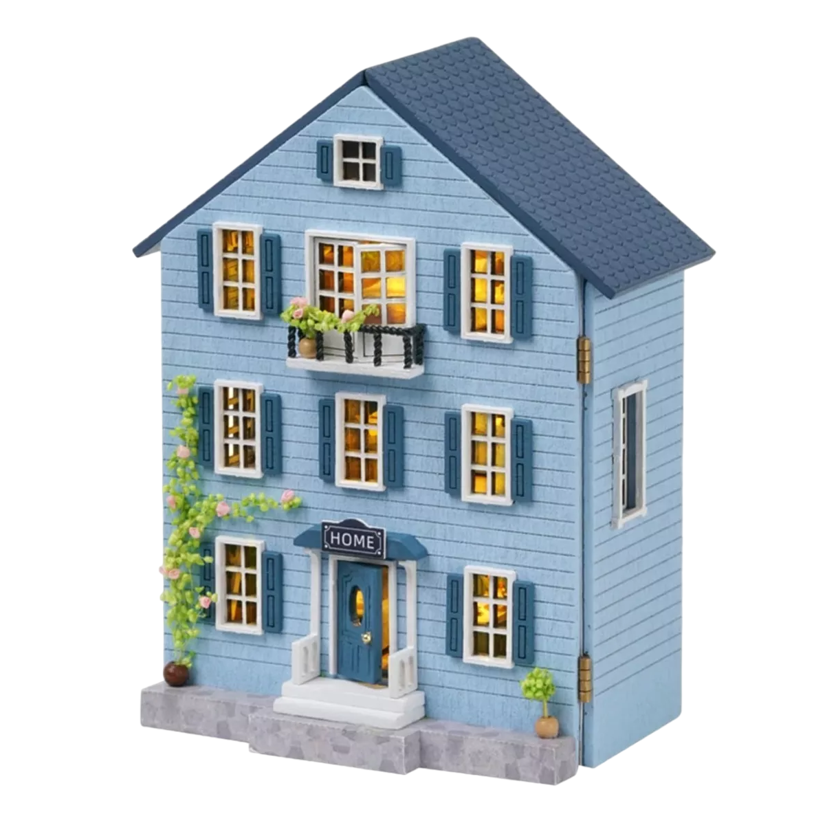Casita De Muñeca Miniatura Bloque Construcción Madera Azul