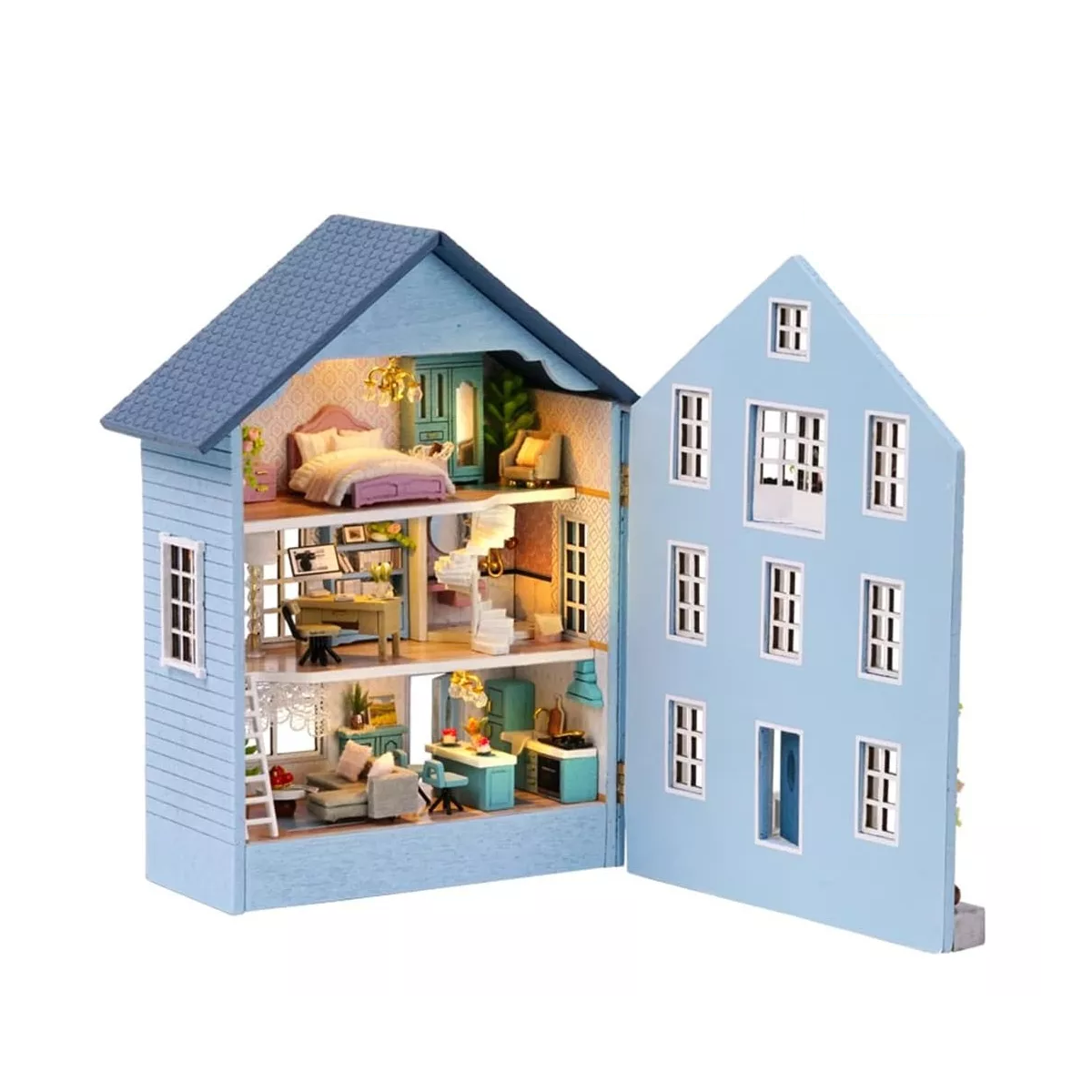 Foto 4 pulgar | Casita De Muñeca Miniatura Bloque Construcción Madera Azul
