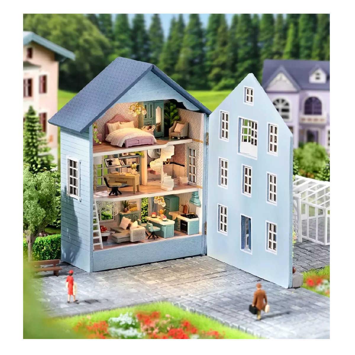 Foto 5 pulgar | Casita De Muñeca Miniatura Bloque Construcción Madera Azul
