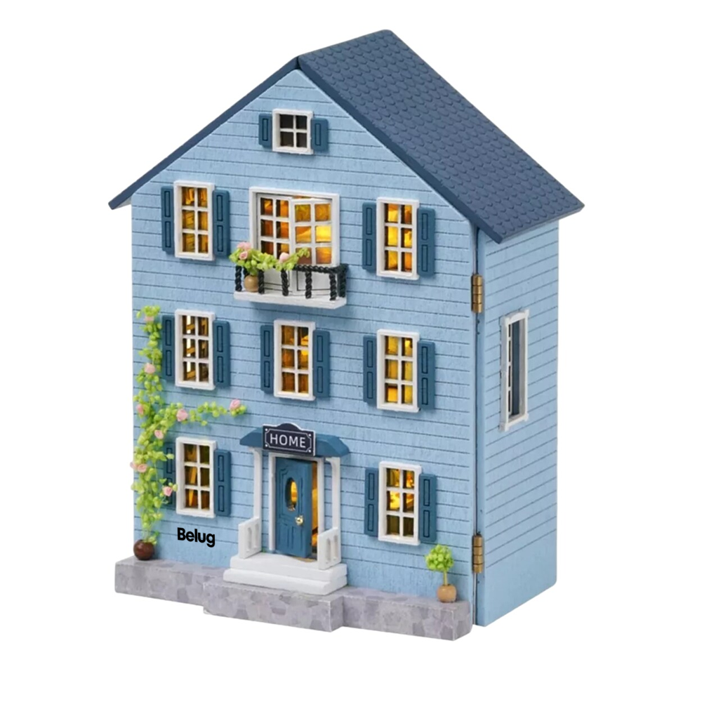 Foto 1 | Casita De Muñeca Miniatura Bloque Construcción Madera Azul