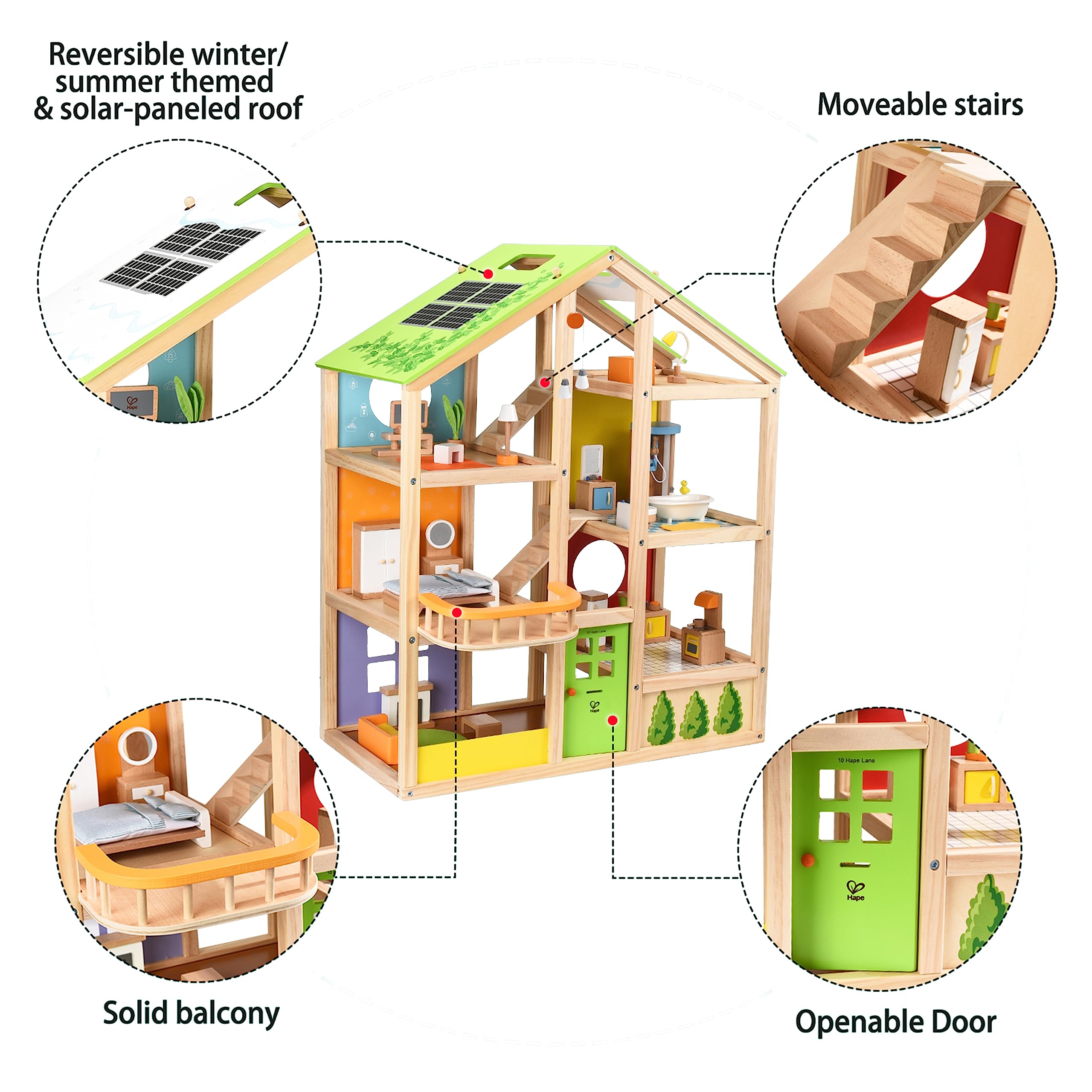 Foto 4 | Casa De Muñecas Hape All Seasons Kids De 3 Pisos Con Muebles Y Acceso. - Venta Internacional.